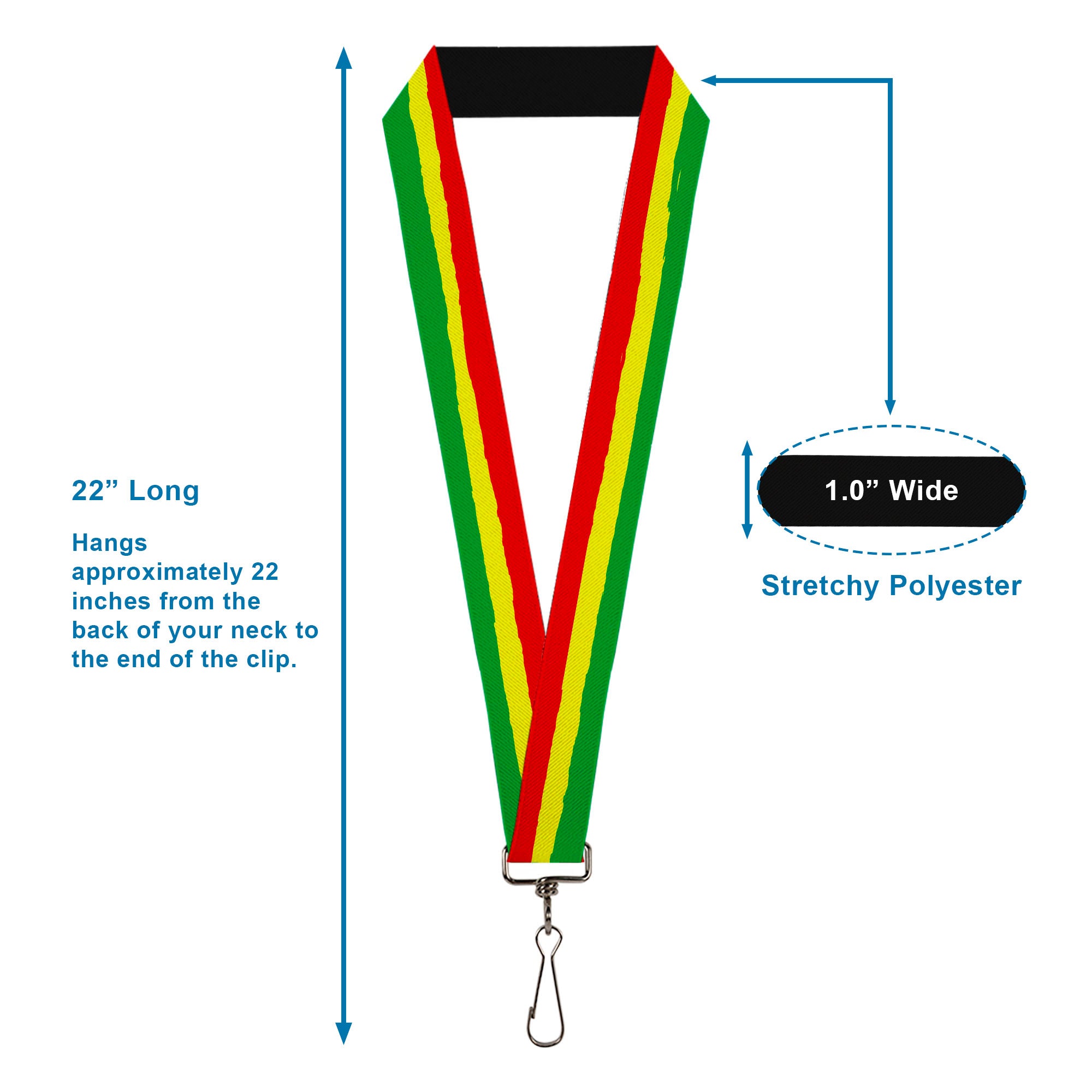 Lanyard - 1.0" - Rasta Stripes Painted Green Yellow Red Lanyards Buckle-Down