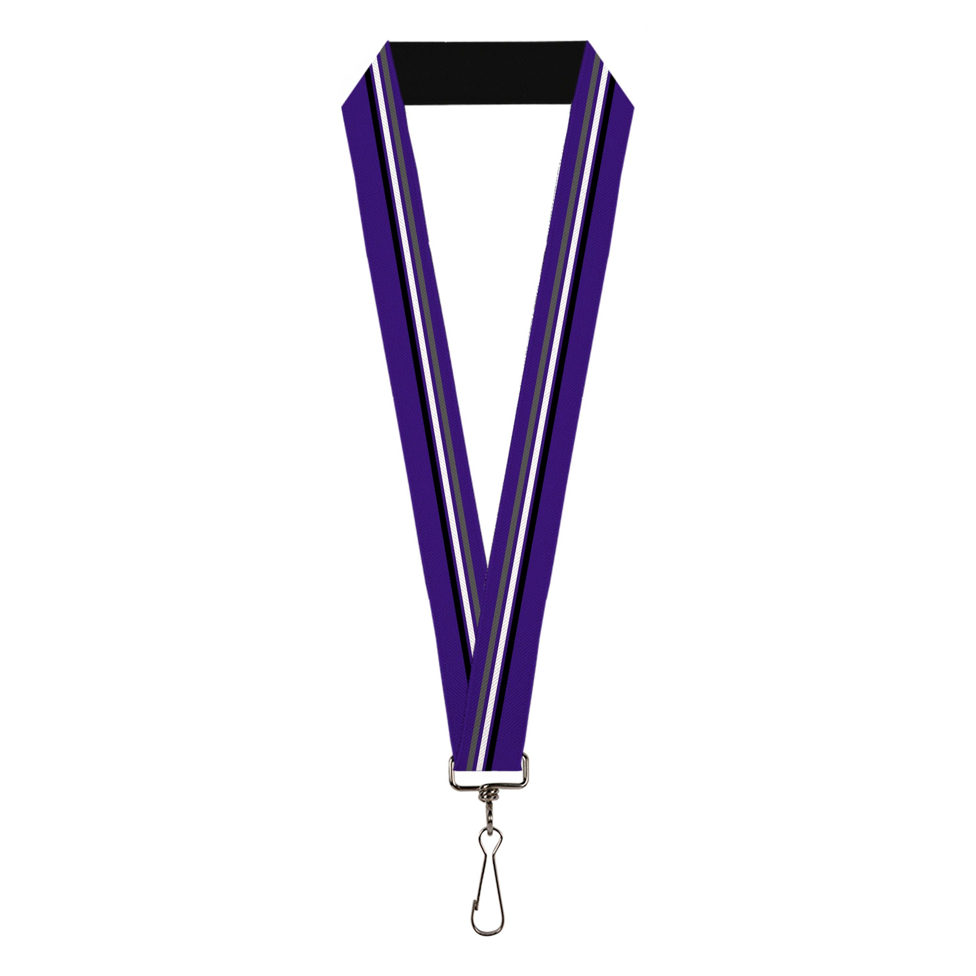 Lanyard - 1.0" - Racing Stripes Purple Gray White Black Lanyards Buckle-Down