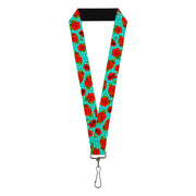 Lanyard - 1.0" - Red Roses Polka Dots Turquoise Lanyards Buckle-Down