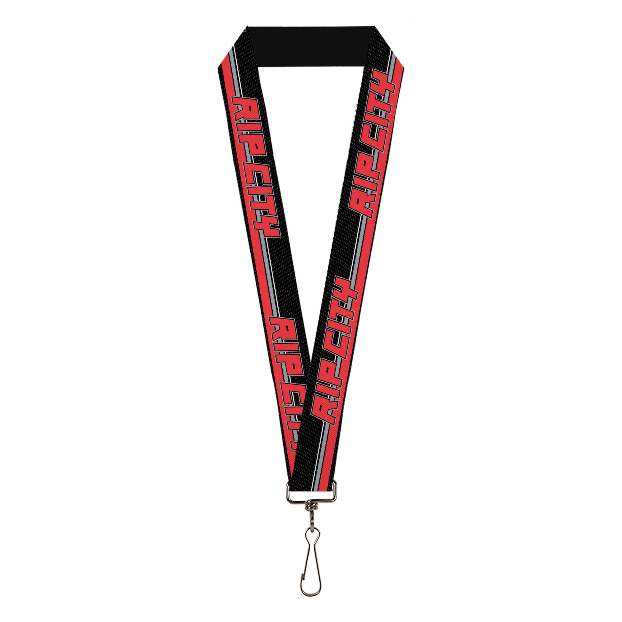 Lanyard - 1.0" - RIP CITY Stripe Mesh Black Gray Red Lanyards Buckle-Down