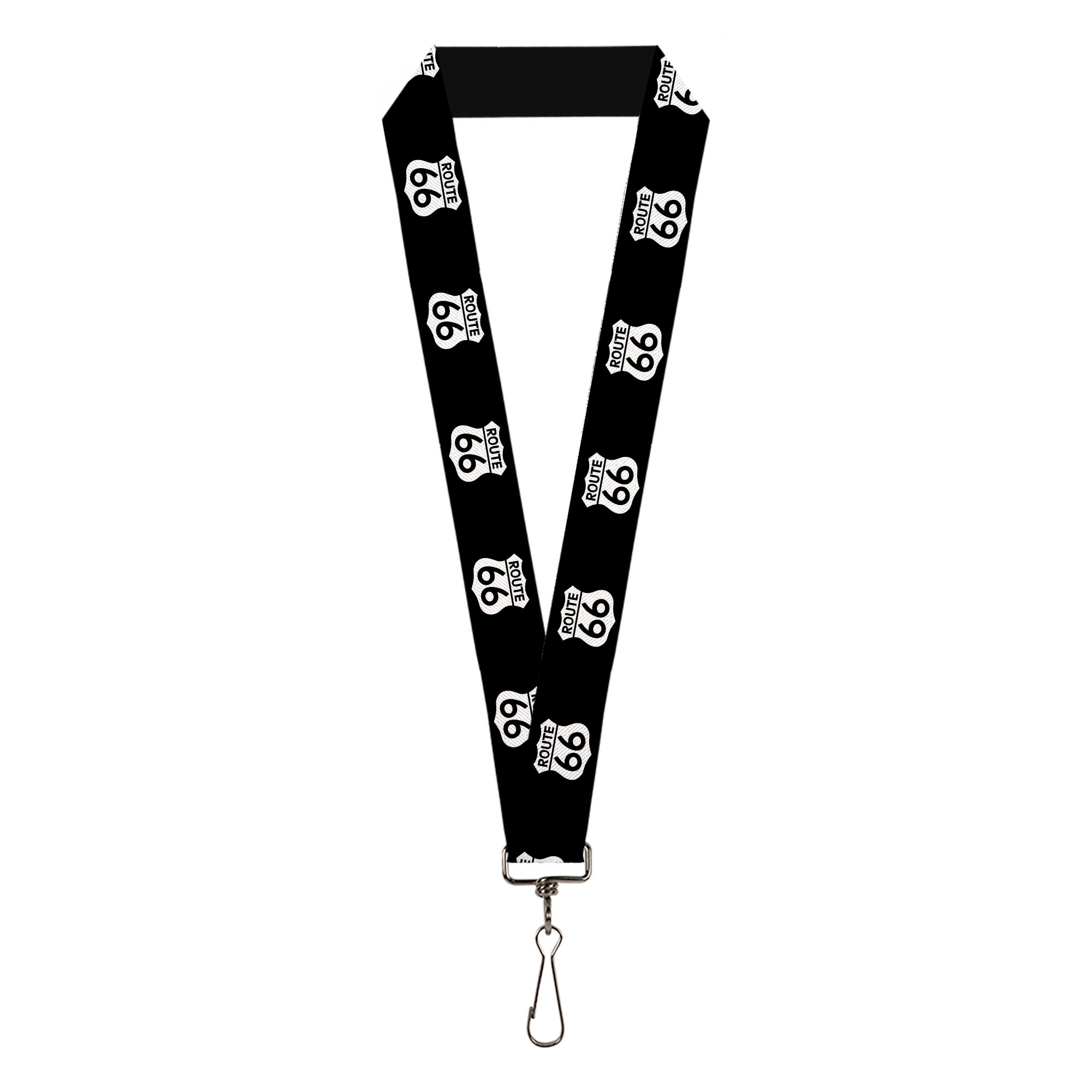 Lanyard - 1.0" - ROUTE 66 Highway Sign Repeat Black White Lanyards Buckle-Down