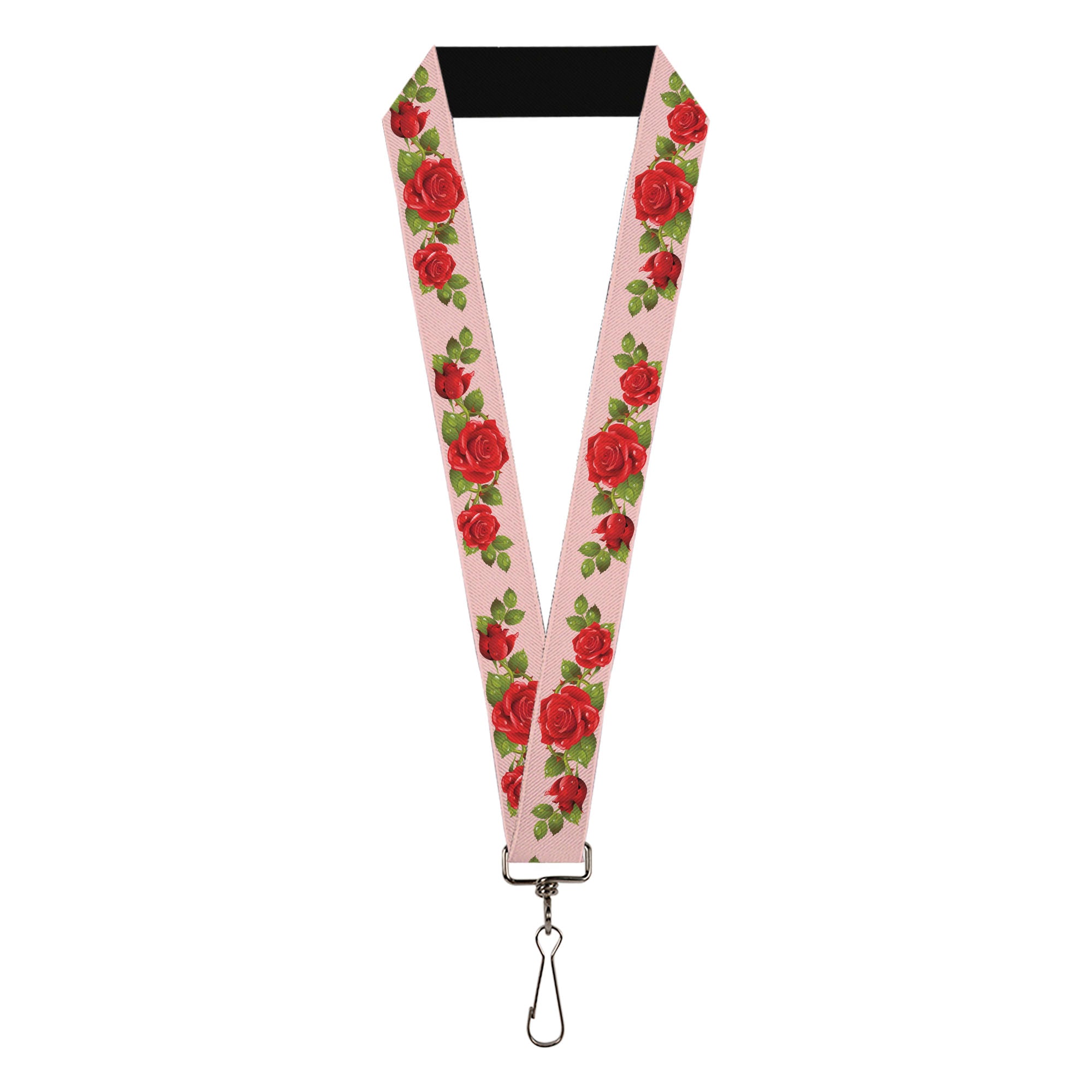 Lanyard - 1.0" - Rose Trio Leaves Pink Lanyards Buckle-Down