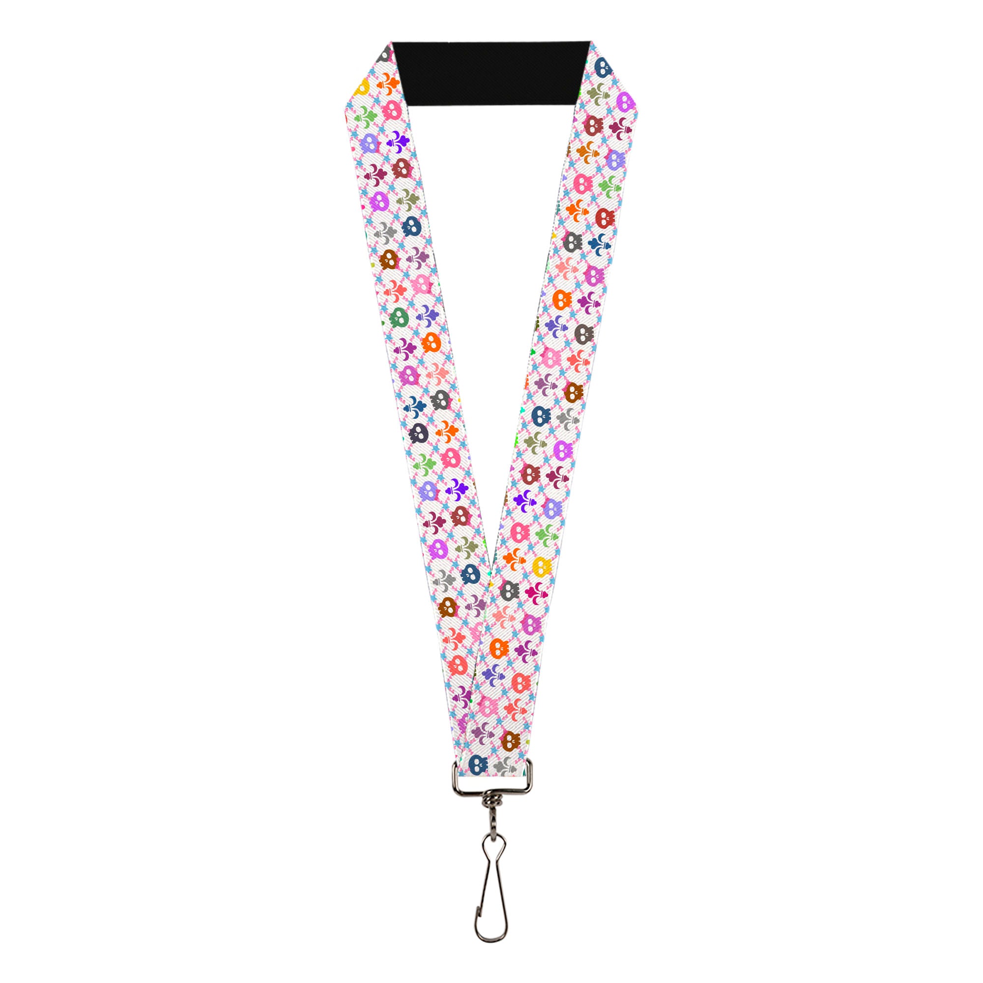 Lanyard - 1.0" - Skull & Fleur-de-Lis White Multi Color Lanyards Buckle-Down