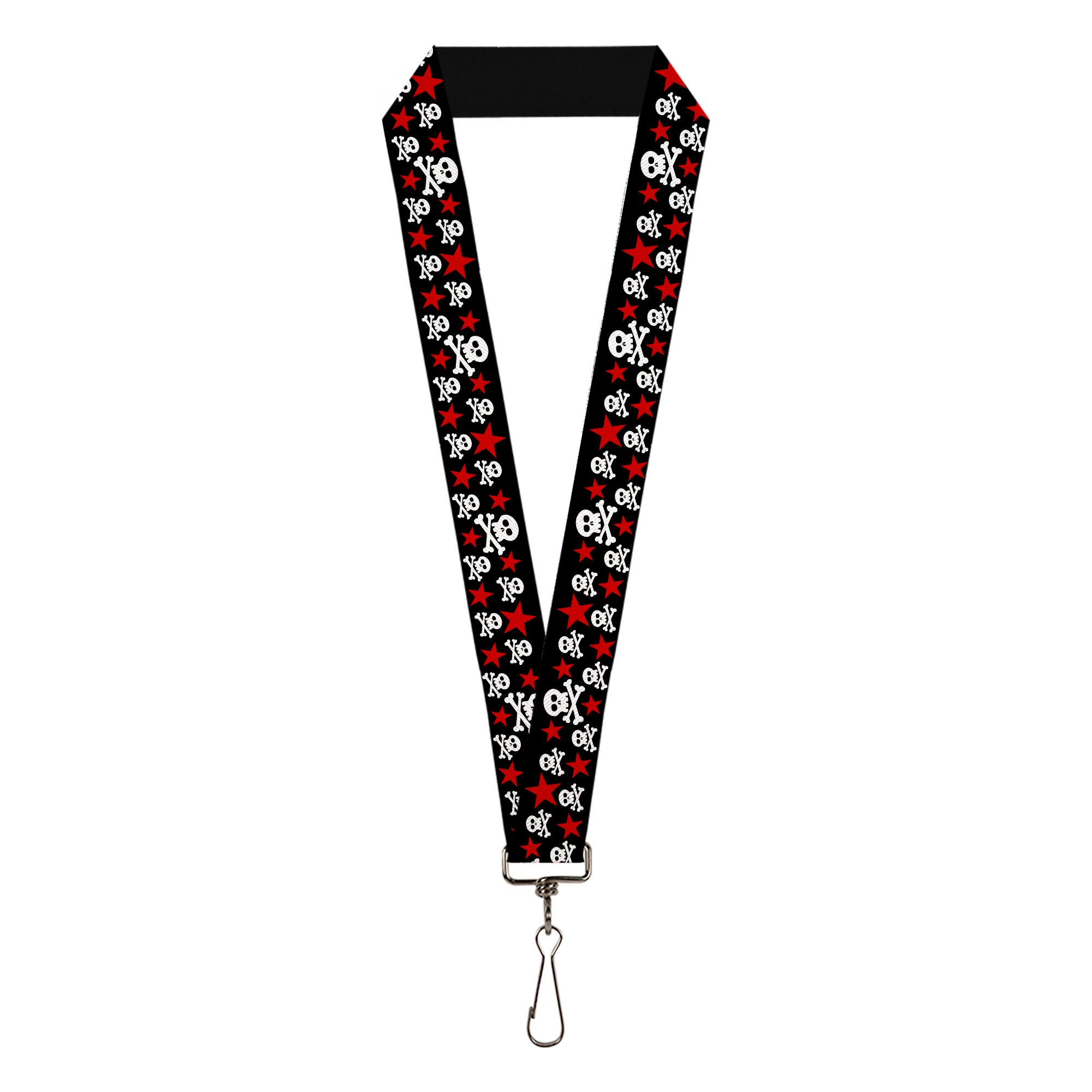 Lanyard - 1.0" - Skulls & Stars Black White Red Lanyards Buckle-Down