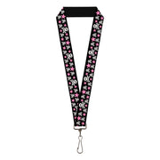 Lanyard - 1.0" - Skulls & Stars Black White Pink Lanyards Buckle-Down