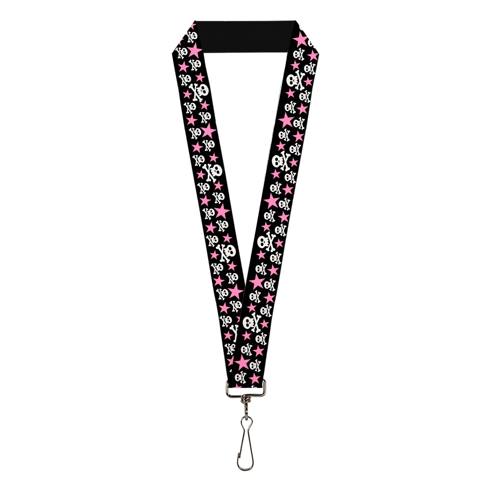Lanyard - 1.0" - Skulls & Stars Black White Pink Lanyards Buckle-Down