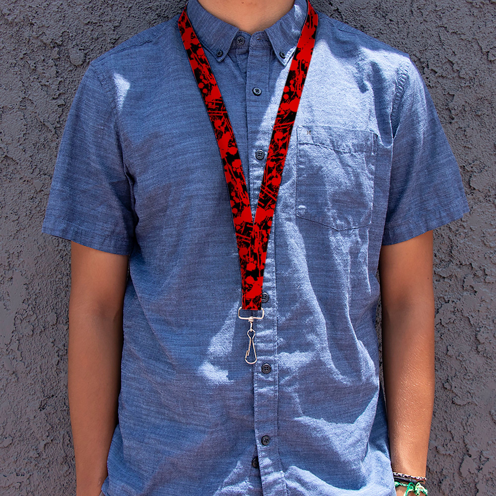 Lanyard - 1.0" - Splatter Black Red Lanyards Buckle-Down