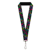 Lanyard - 1.0" - Sketch Skull Star Heart Checker Black Multi Lanyards Buckle-Down