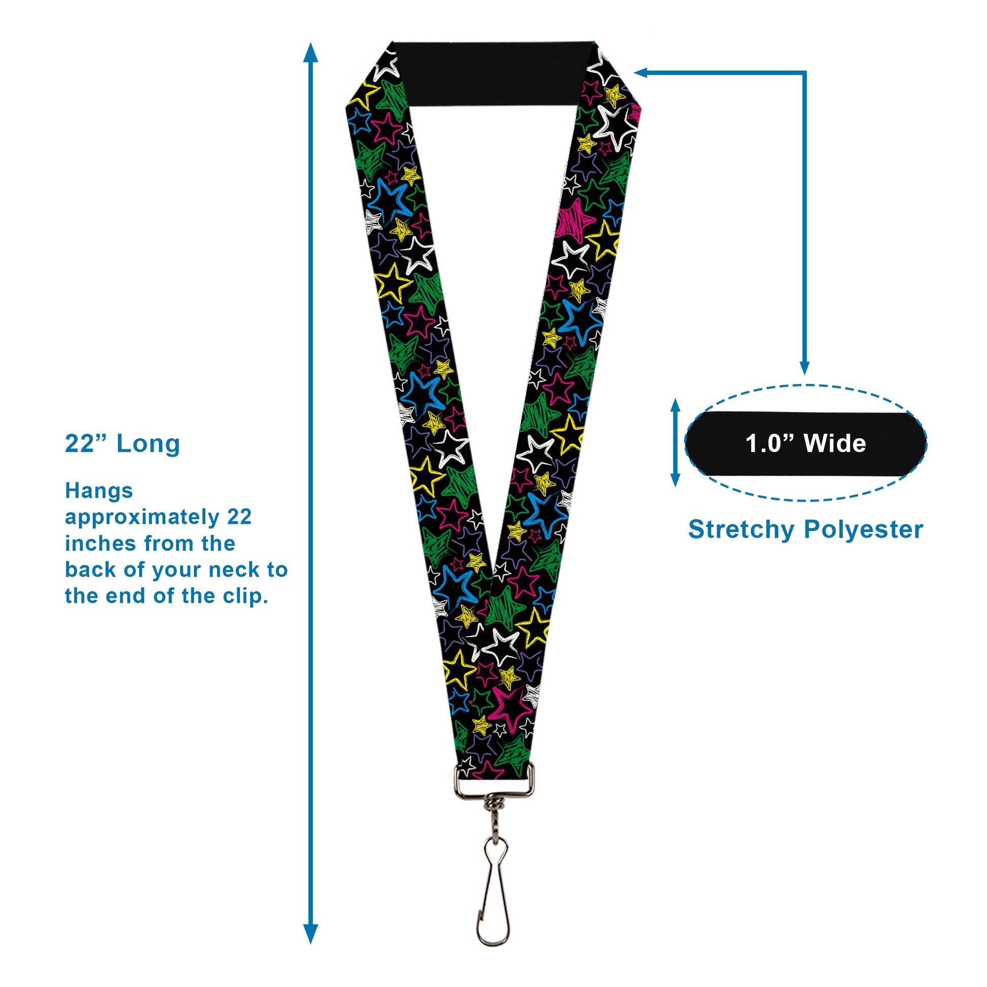 Lanyard - 1.0" - Sketch Stars Black Multi Color Lanyards Buckle-Down