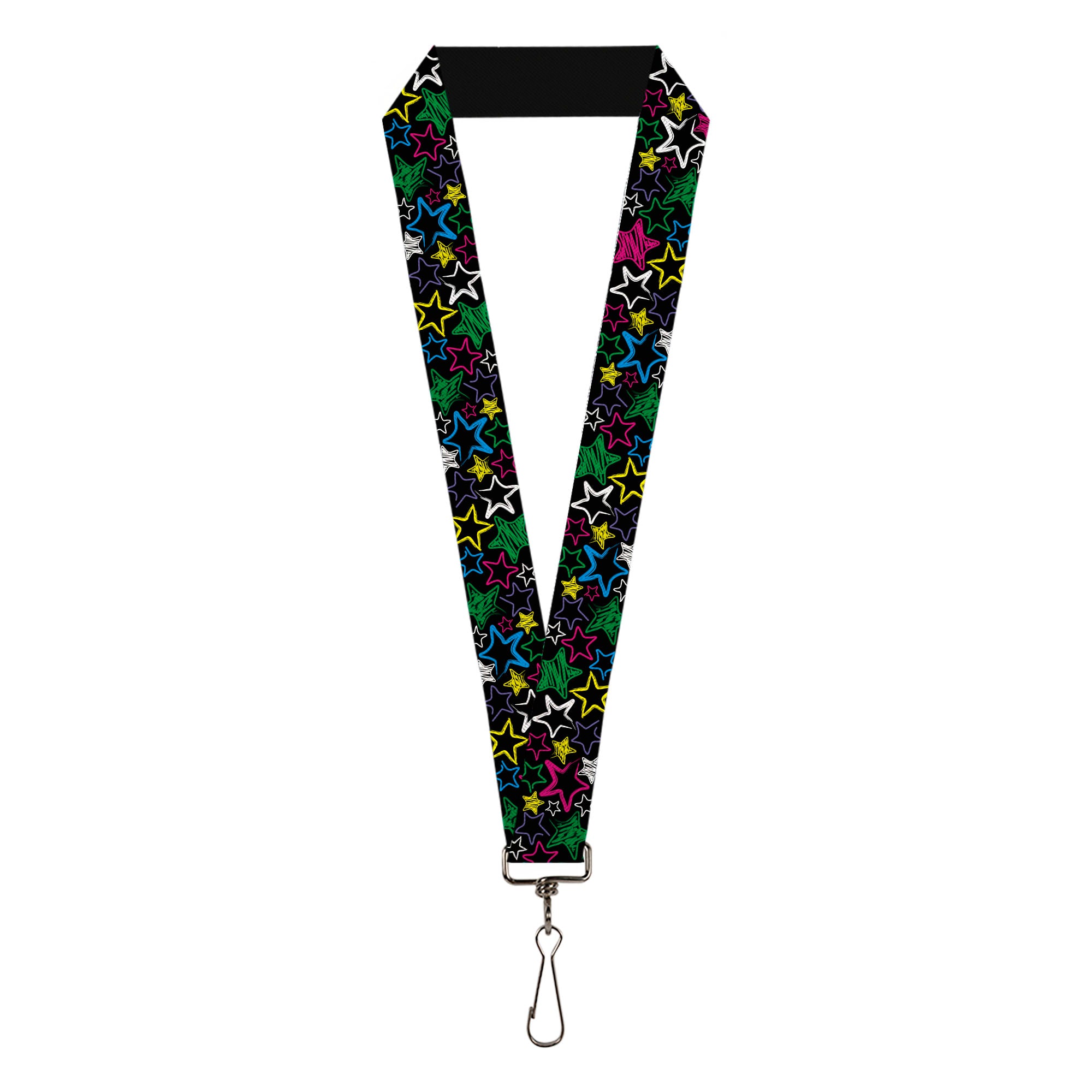 Lanyard - 1.0" - Sketch Stars Black Multi Color Lanyards Buckle-Down