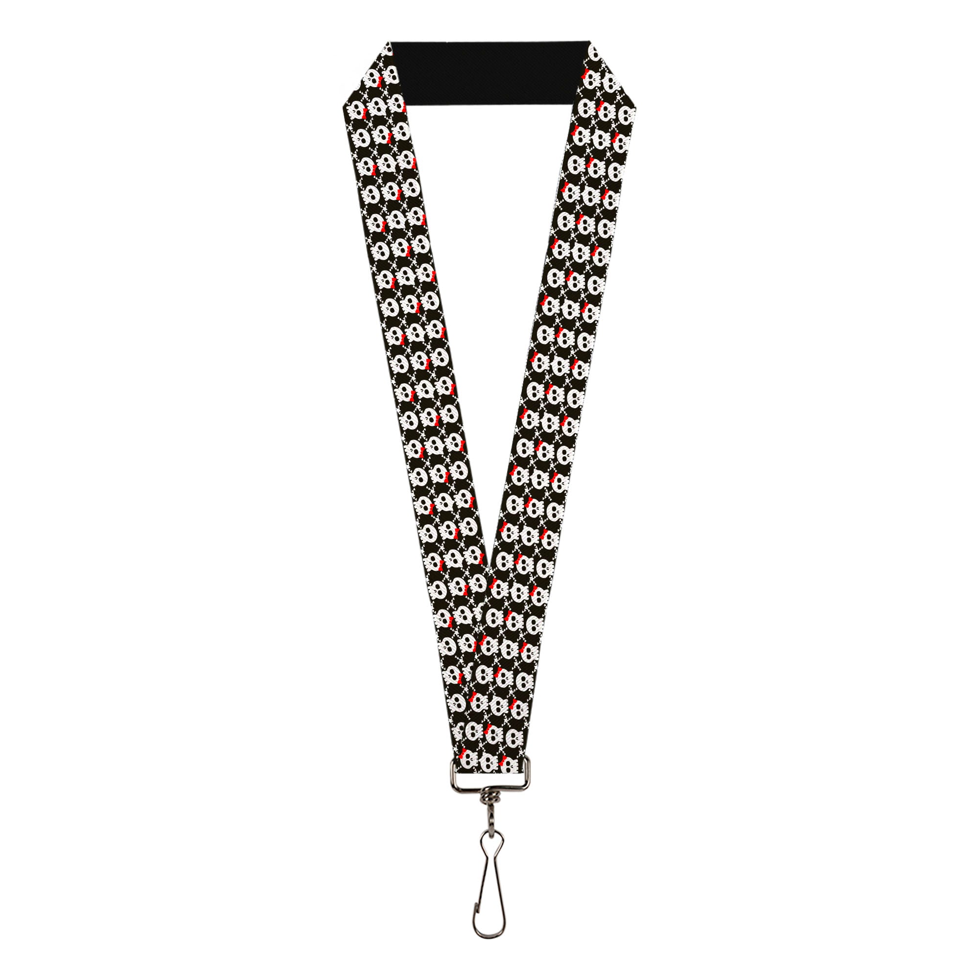Lanyard - 1.0" - Skull w Bow Black White Red Lanyards Buckle-Down