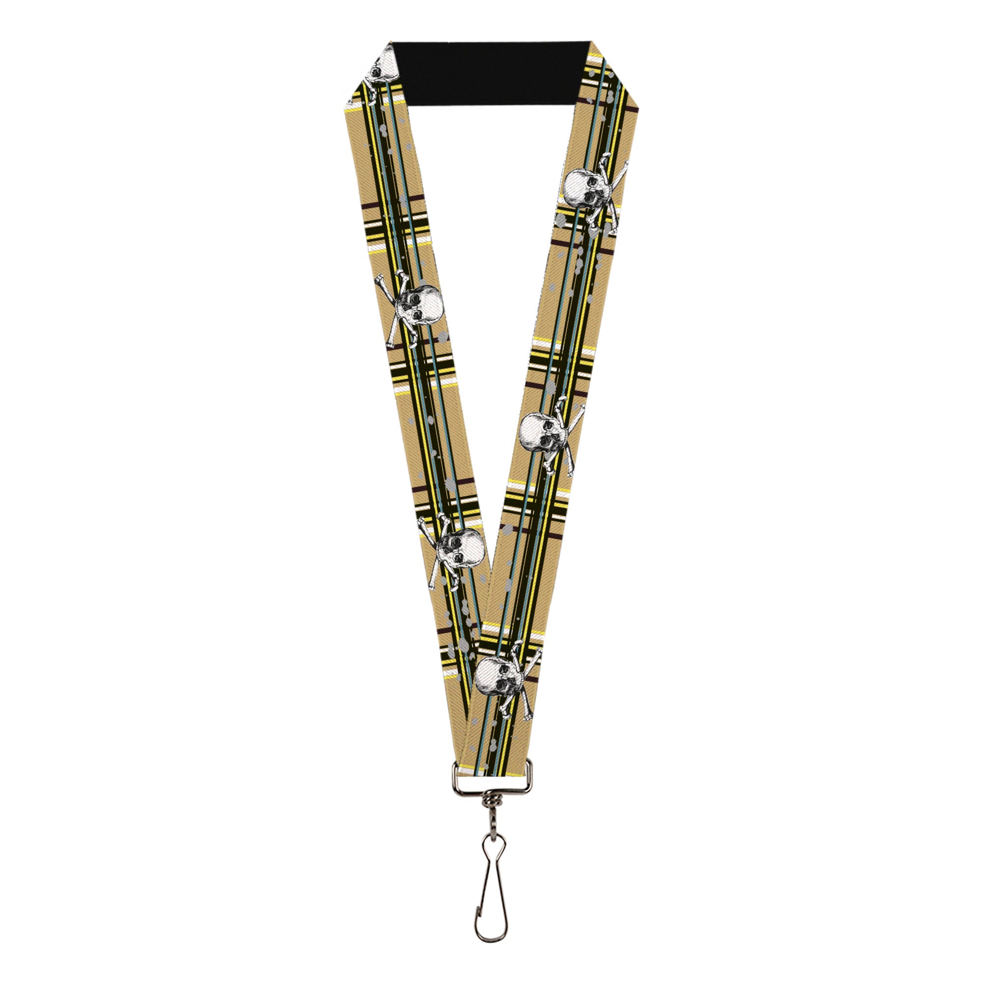 Lanyard - 1.0" - Skull & Cross Bones Plaid Tan Lanyards Buckle-Down