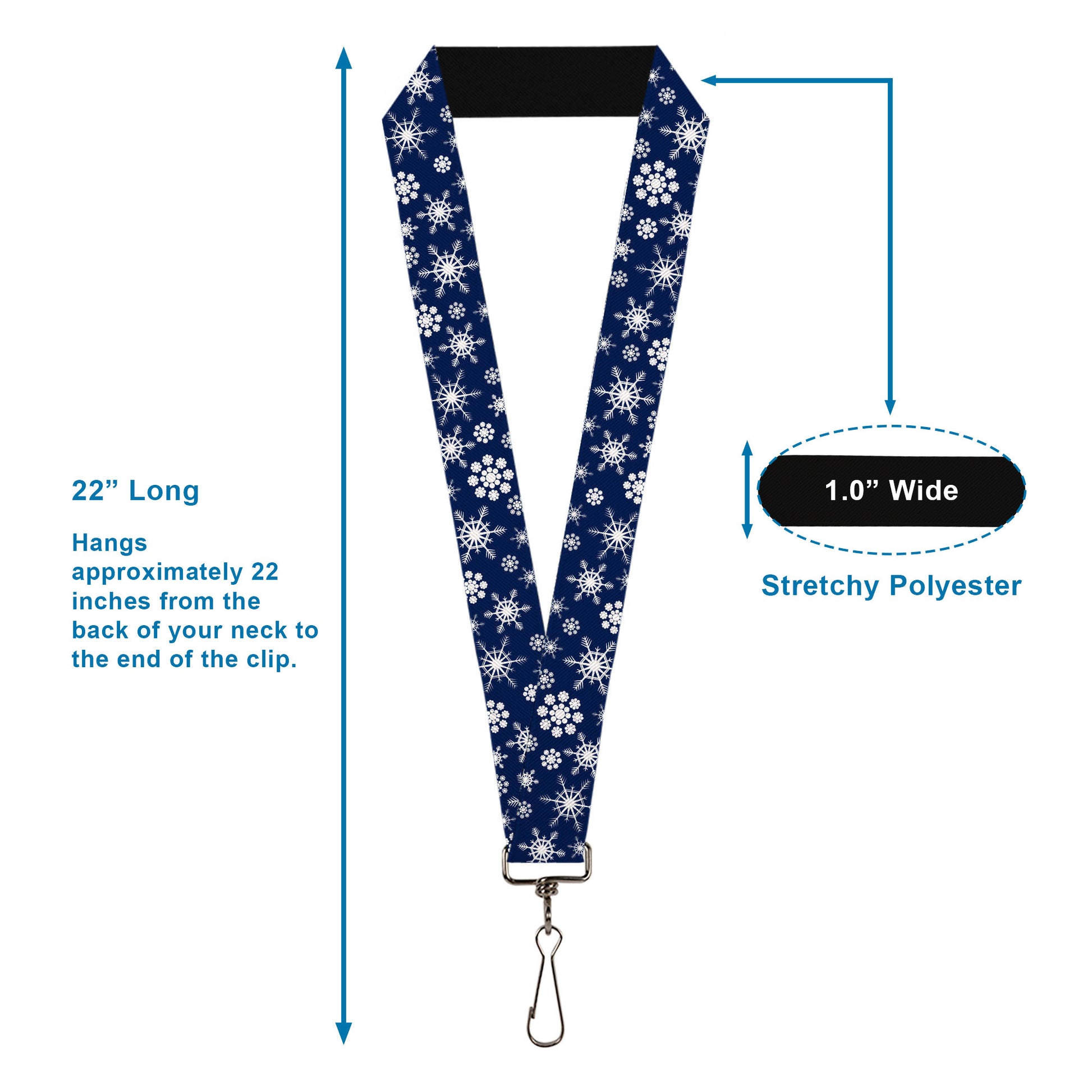 Lanyard - 1.0" - Snowflakes Blue White Lanyards Buckle-Down