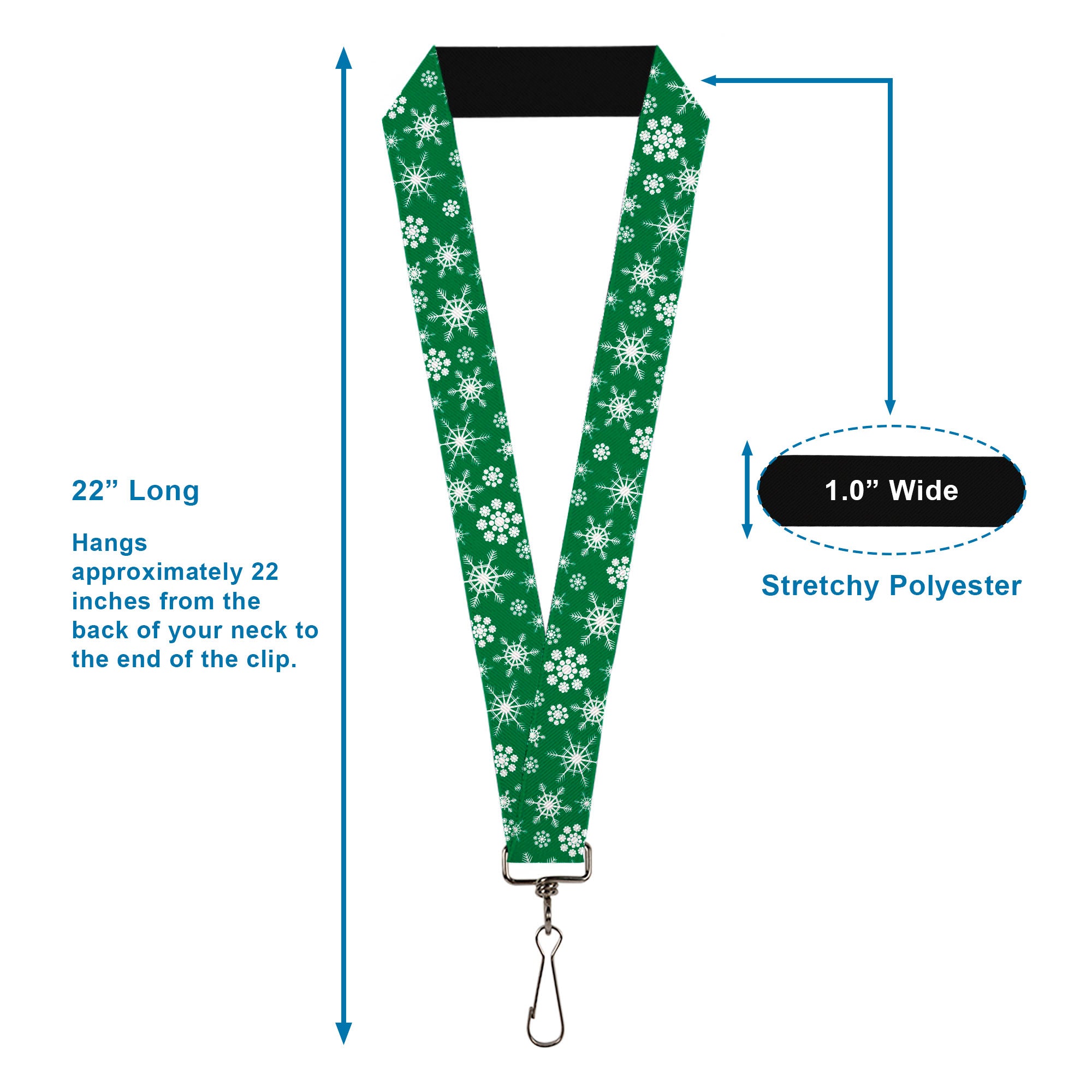 Lanyard - 1.0" - Snowflakes Green White Lanyards Buckle-Down