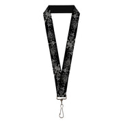 Lanyard - 1.0" - Skull & Dagger w Filigree Black Gray Lanyards Buckle-Down