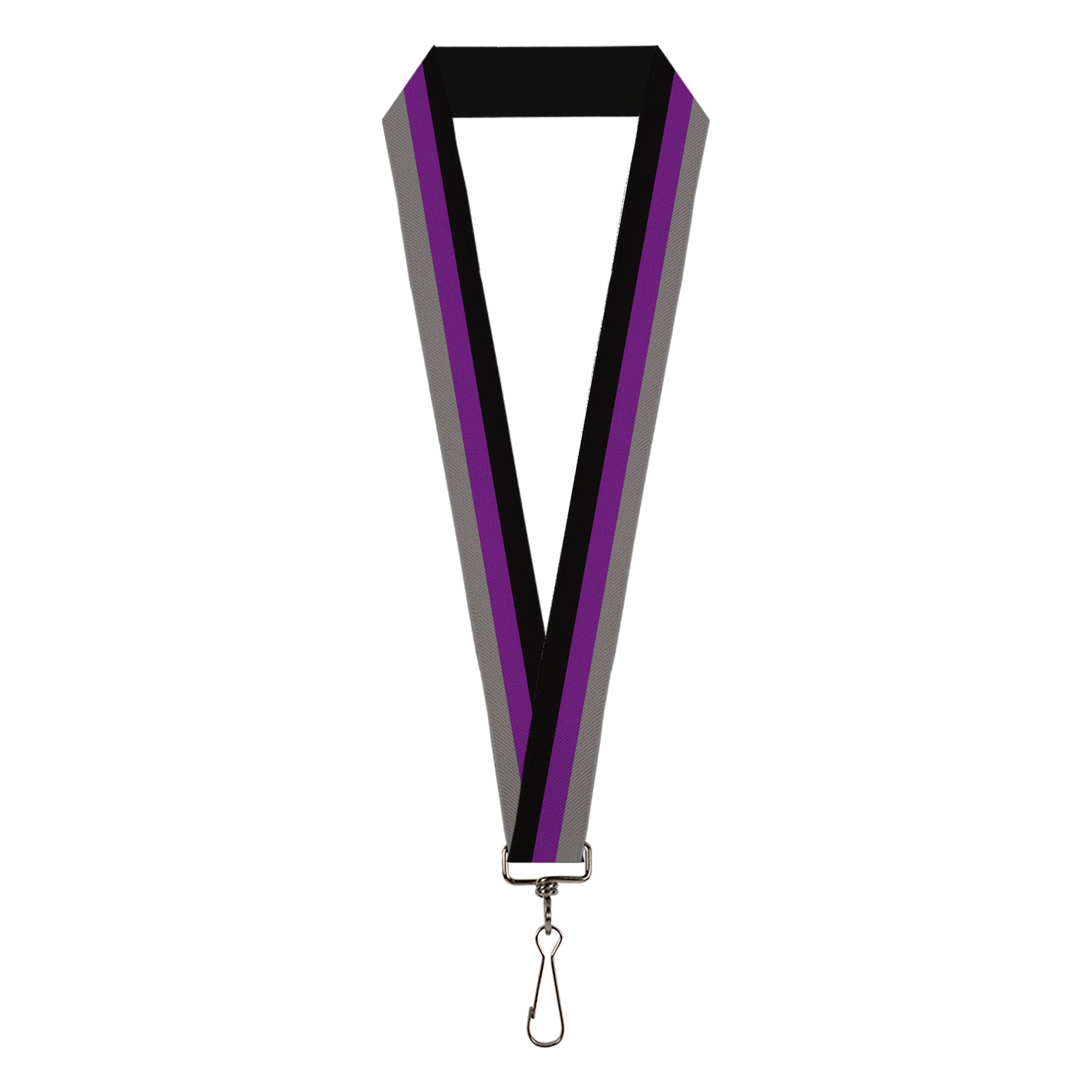 Lanyard - 1.0" - Stripes Black Purple Gray Lanyards Buckle-Down