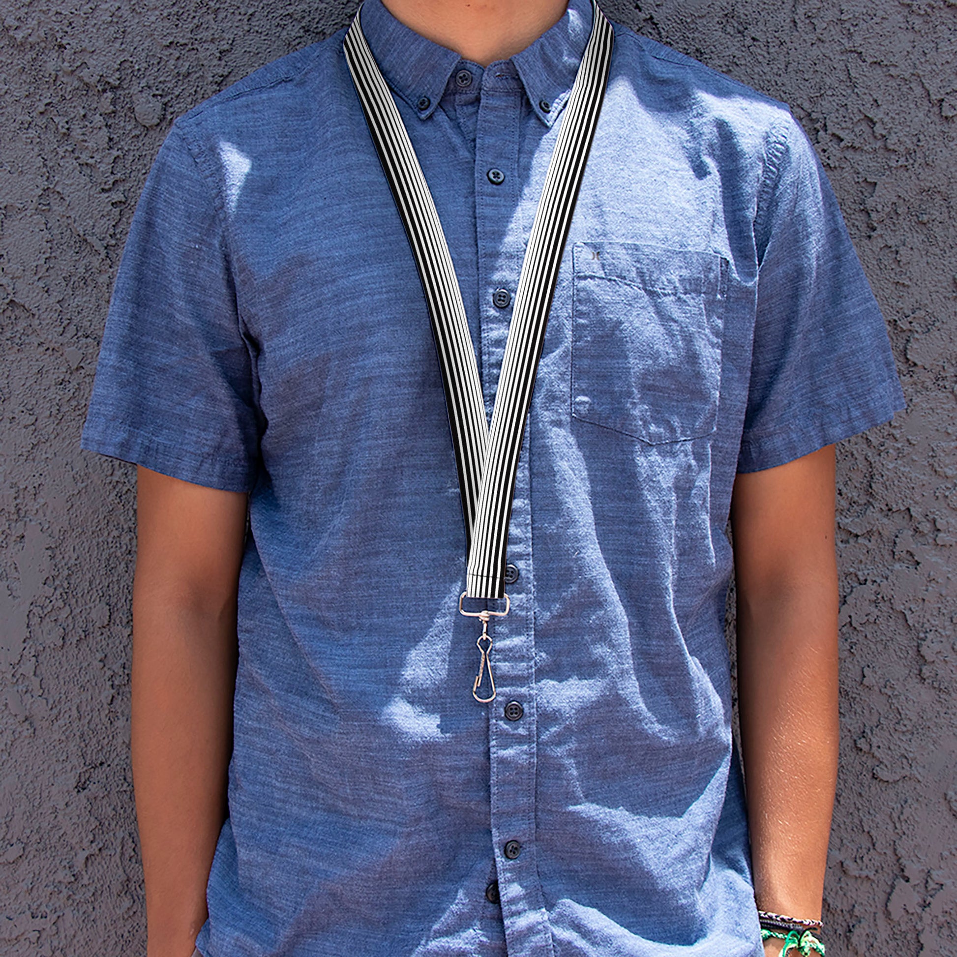 Lanyard - 1.0" - Stripe Transition Black White Lanyards Buckle-Down