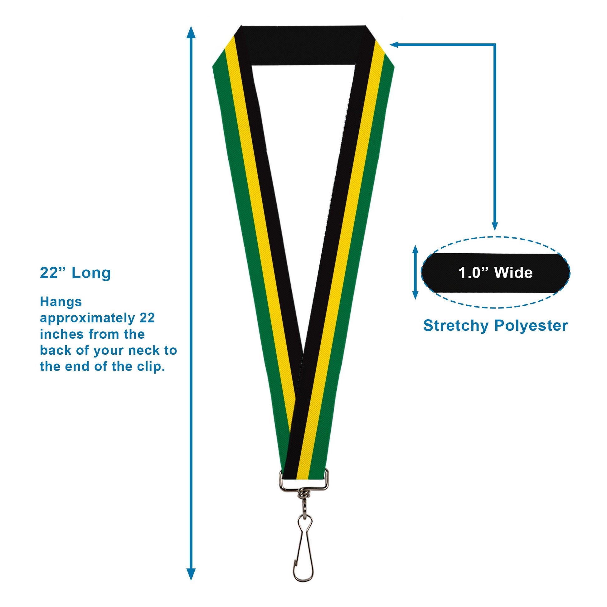 Lanyard - 1.0" - Stripes Black Yellow Green Lanyards Buckle-Down