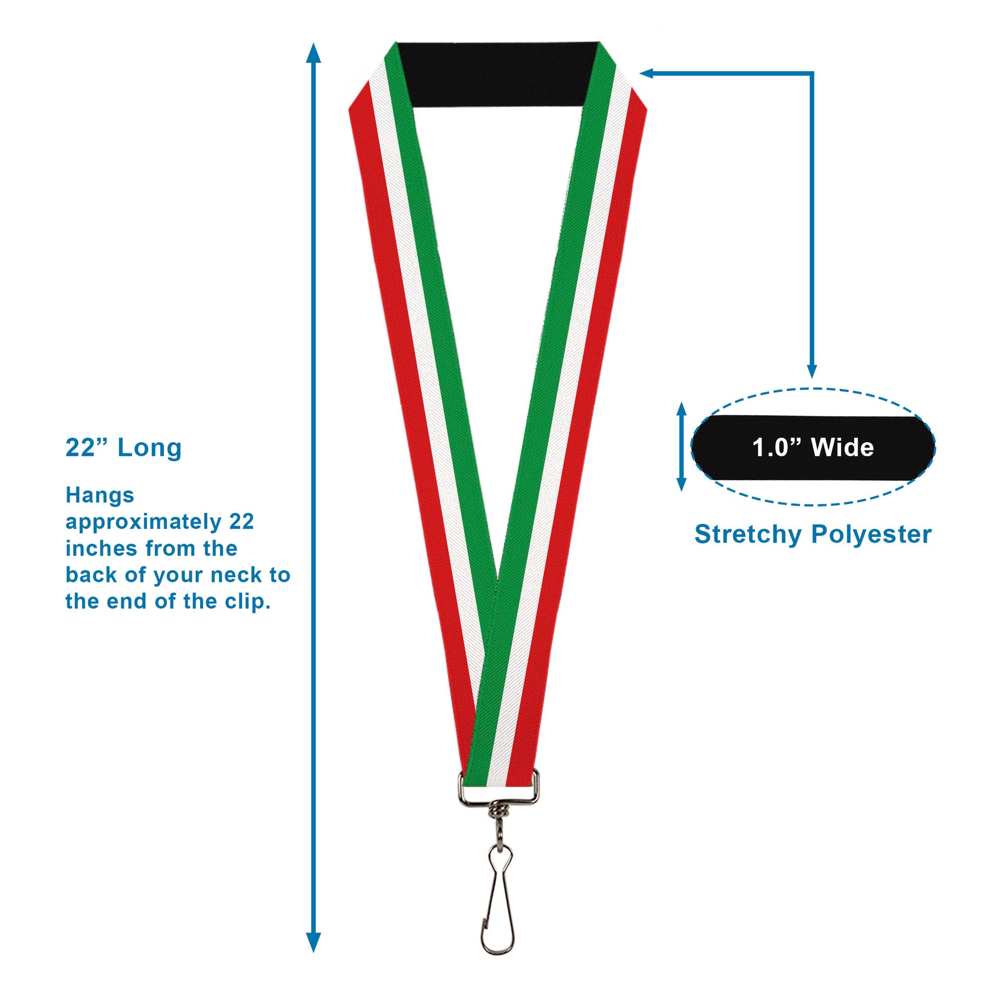 Lanyard - 1.0" - Stripes Green White Red Lanyards Buckle-Down