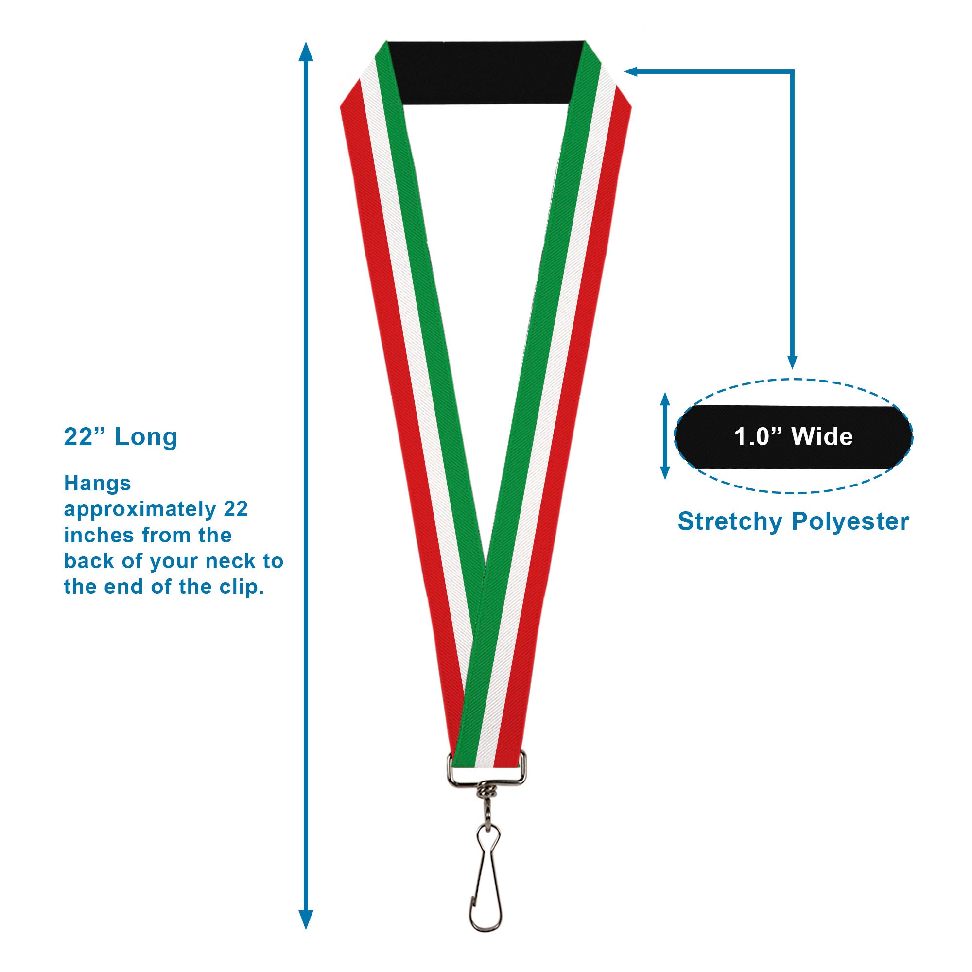 Lanyard - 1.0" - Stripes Green White Red Lanyards Buckle-Down