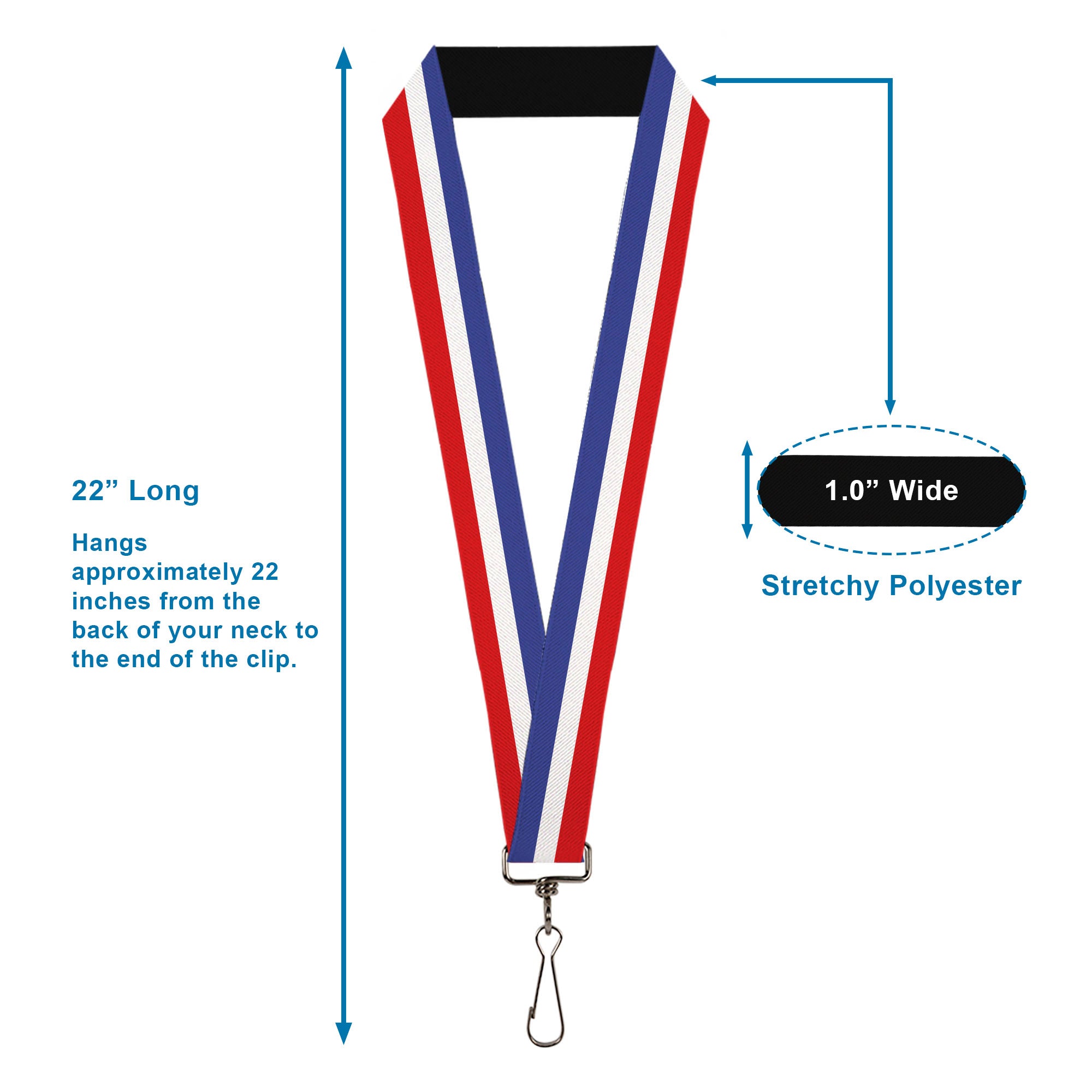 Lanyard - 1.0" - Stripes Blue White Red Lanyards Buckle-Down