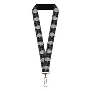 Lanyard - 1.0" - Skull Candy Black Gray White Lanyards Buckle-Down