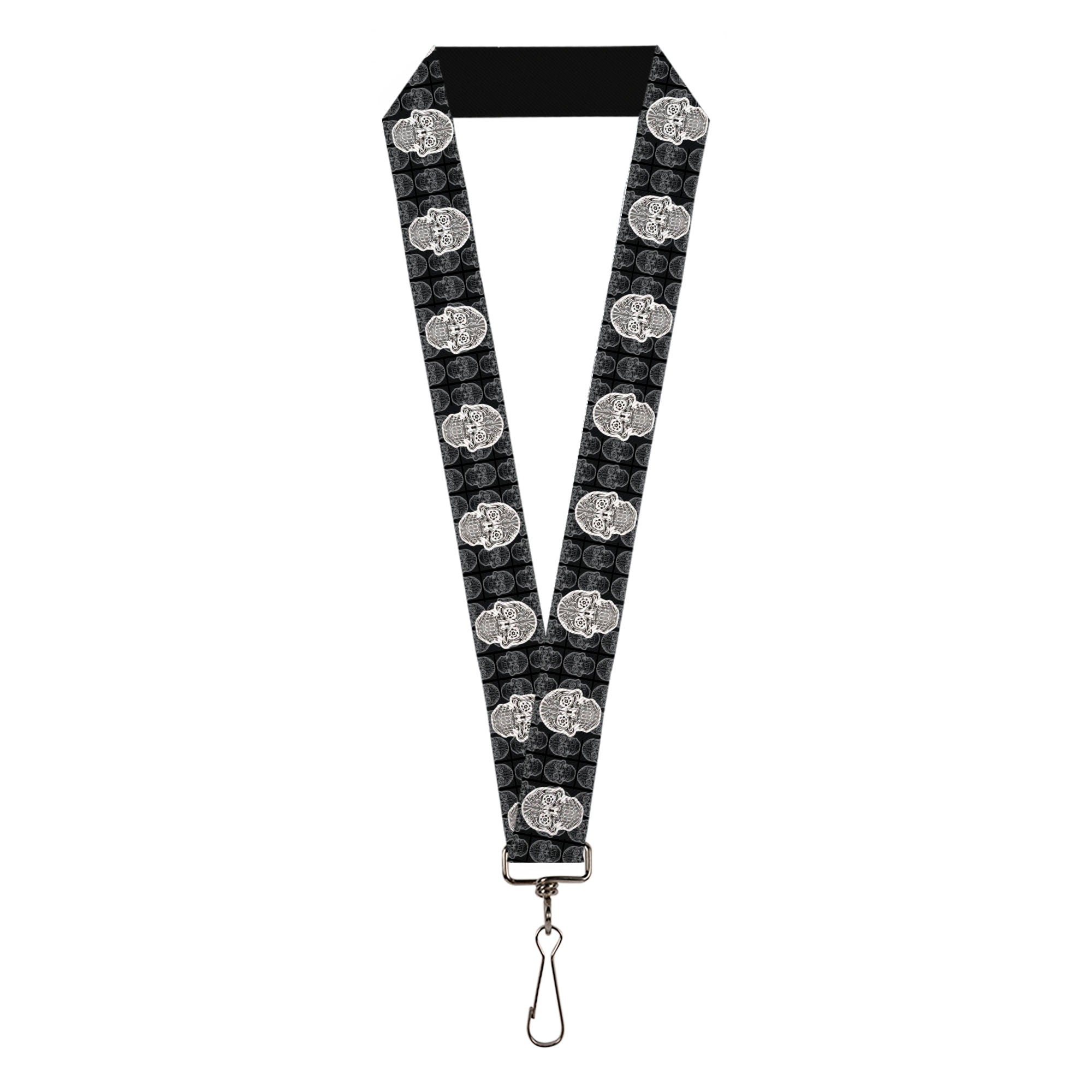 Lanyard - 1.0" - Skull Candy Black Gray White Lanyards Buckle-Down