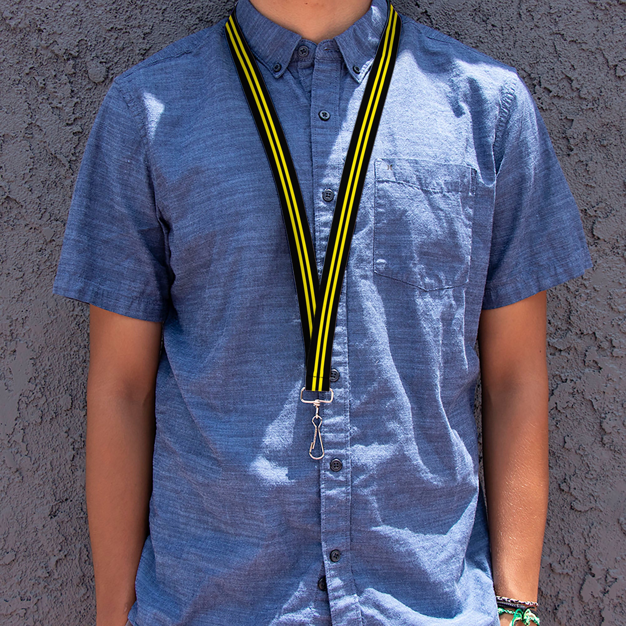 Lanyard - 1.0" - Stripe Black Yellow Lanyards Buckle-Down