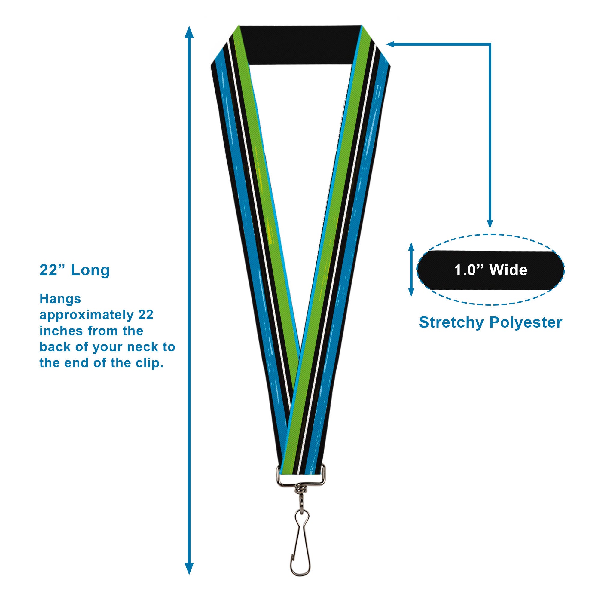 Lanyard - 1.0" - Scribble Stripes Blue Green White Lanyards Buckle-Down