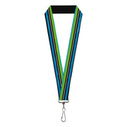 Lanyard - 1.0" - Scribble Stripes Blue Green White Lanyards Buckle-Down