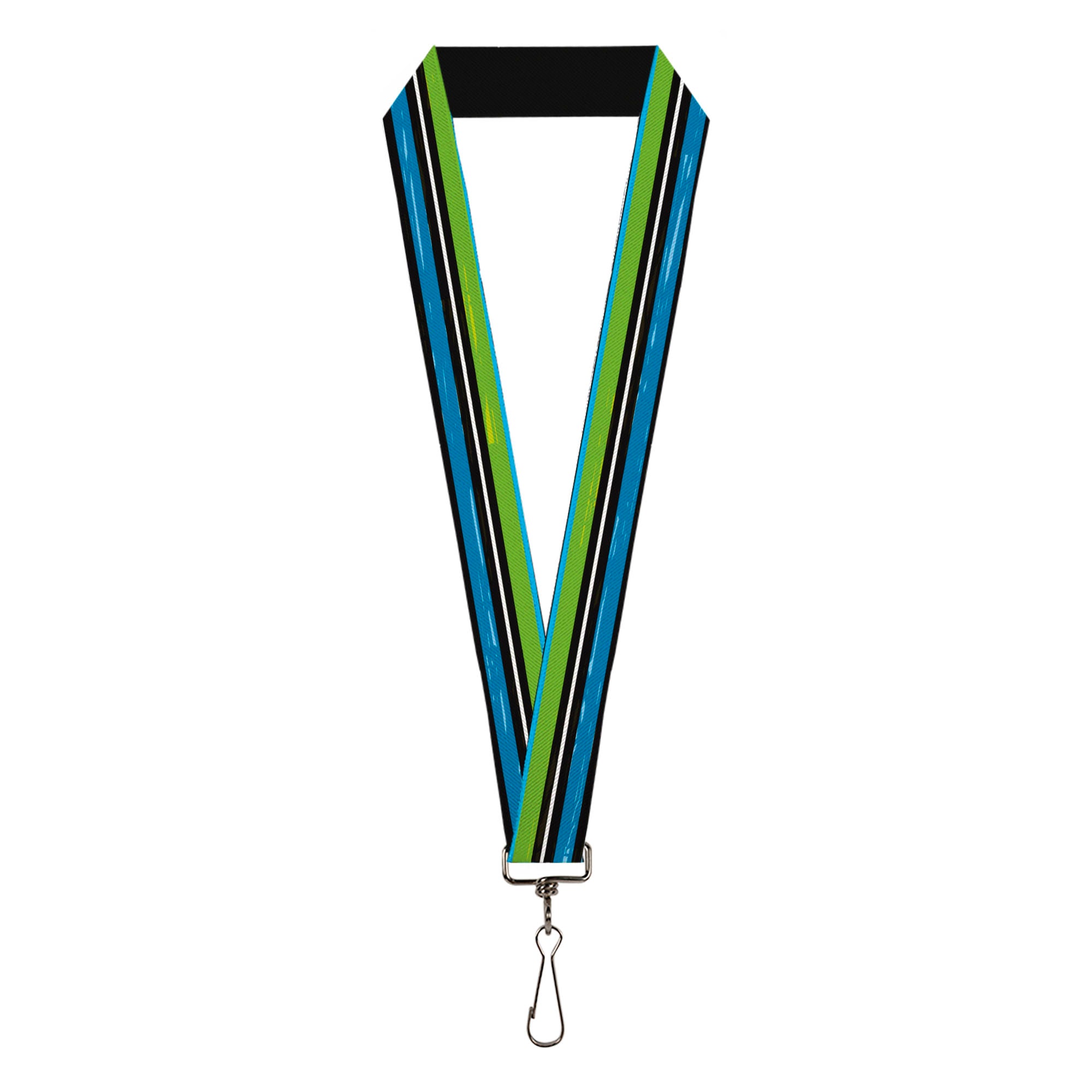 Lanyard - 1.0" - Scribble Stripes Blue Green White Lanyards Buckle-Down