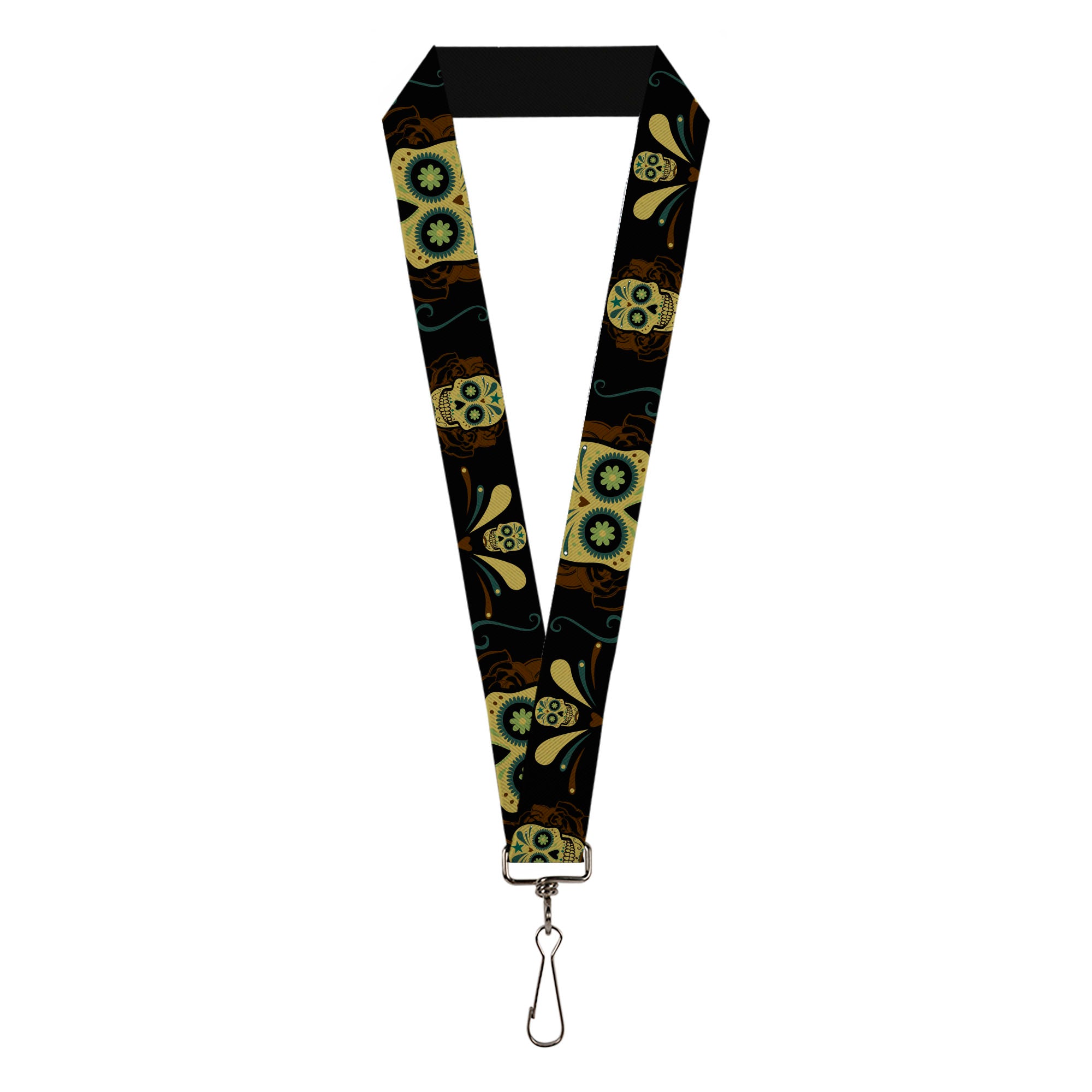 Lanyard - 1.0" - Sugar Skulls Black Olive Burgundy Lanyards Buckle-Down