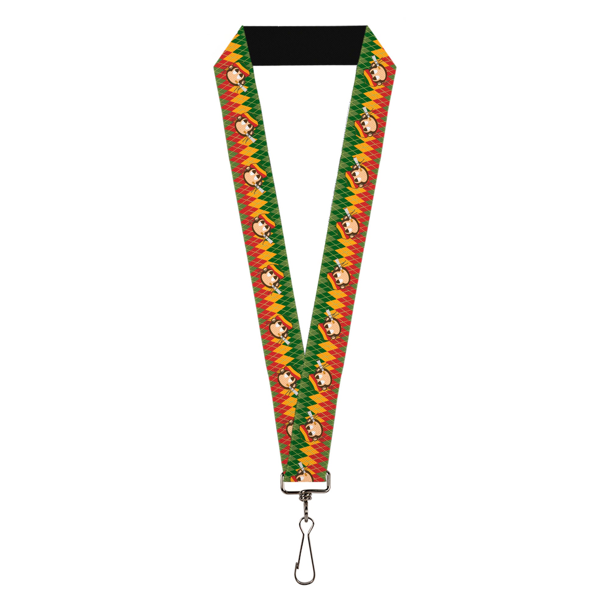 Lanyard - 1.0" - Smoking Monkey Repeat Argyle Rasta Lanyards Buckle-Down