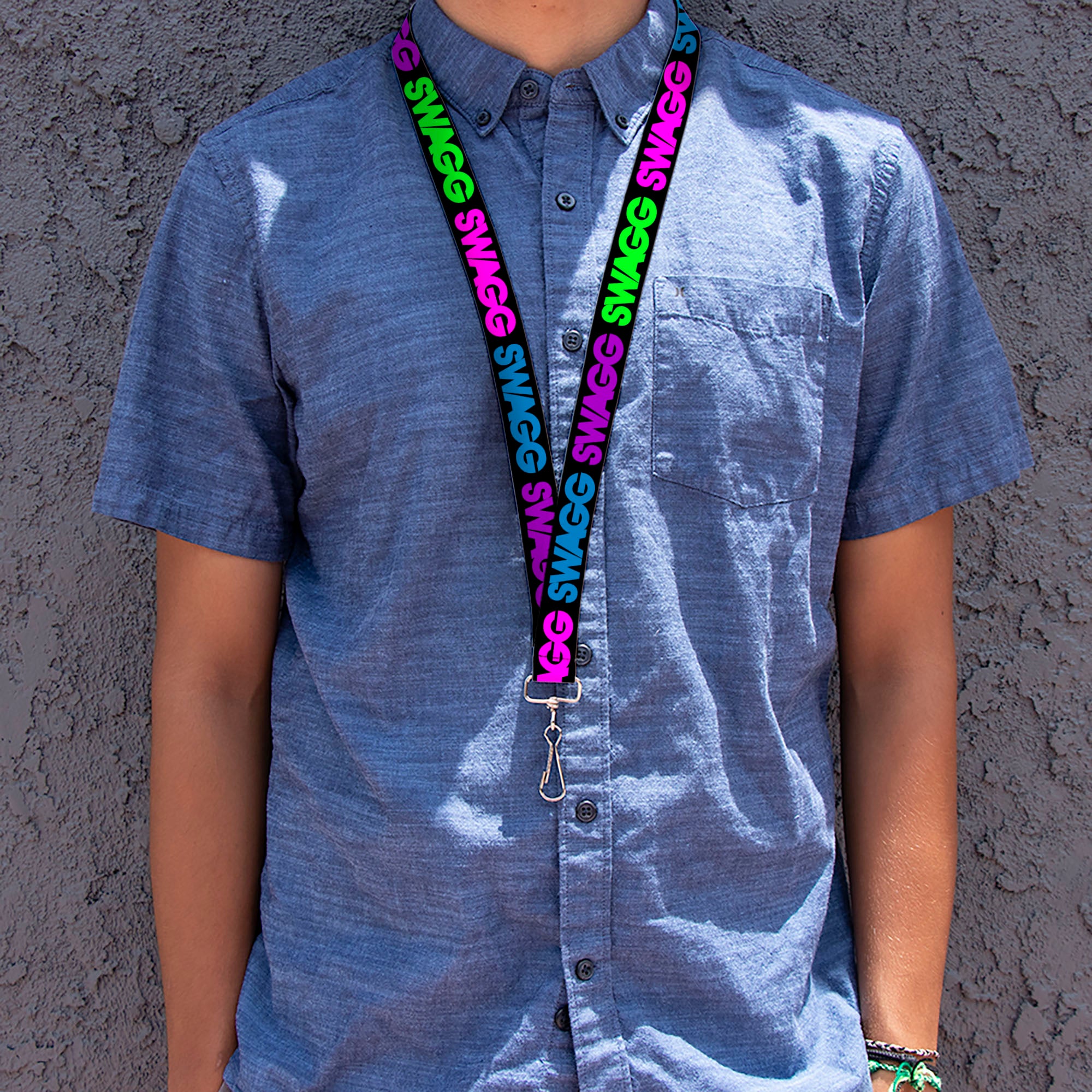 Lanyard - 1.0" - SWAGG Black Hot Pink Turquoise Purple Neon Green Lanyards Buckle-Down