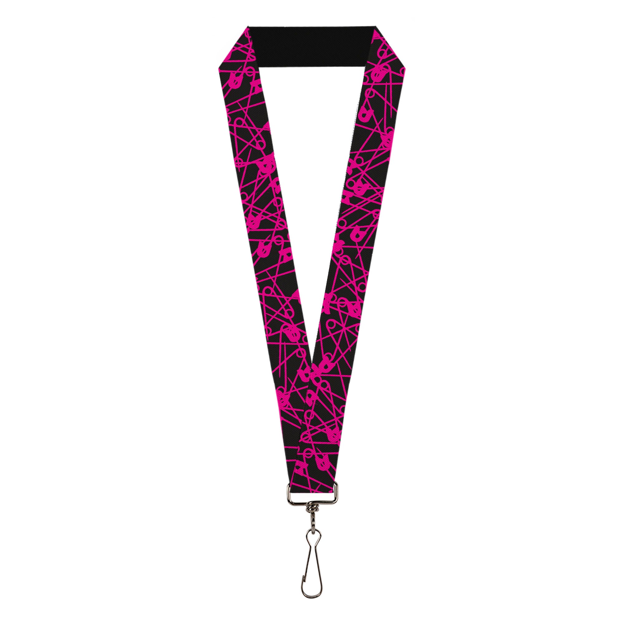 Lanyard - 1.0" - Safety Pins Black Fuchsia Lanyards Buckle-Down