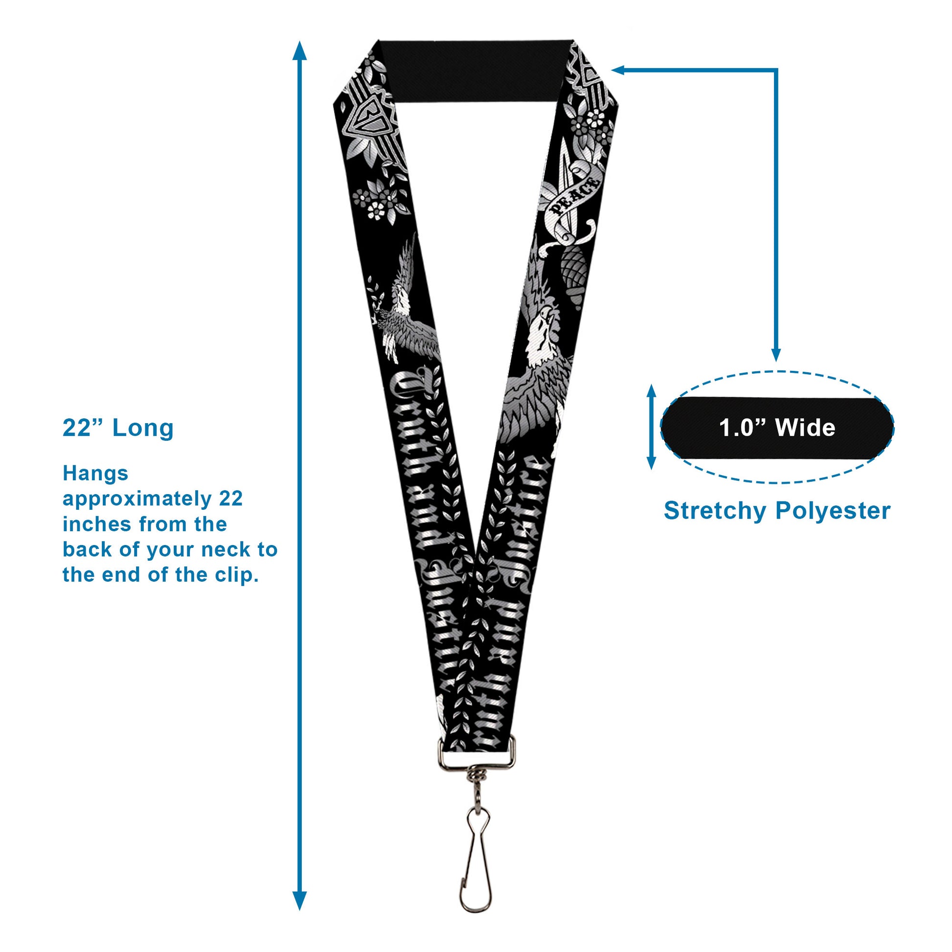 Lanyard - 1.0" - Truth and Justice Black White Lanyards Buckle-Down