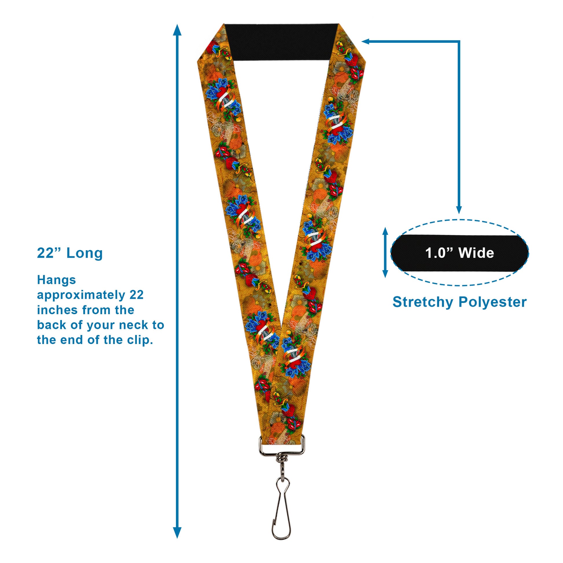 Lanyard - 1.0" - Tattoo Johnny-Hearts & Roses Lanyards Tattoo Johnny
