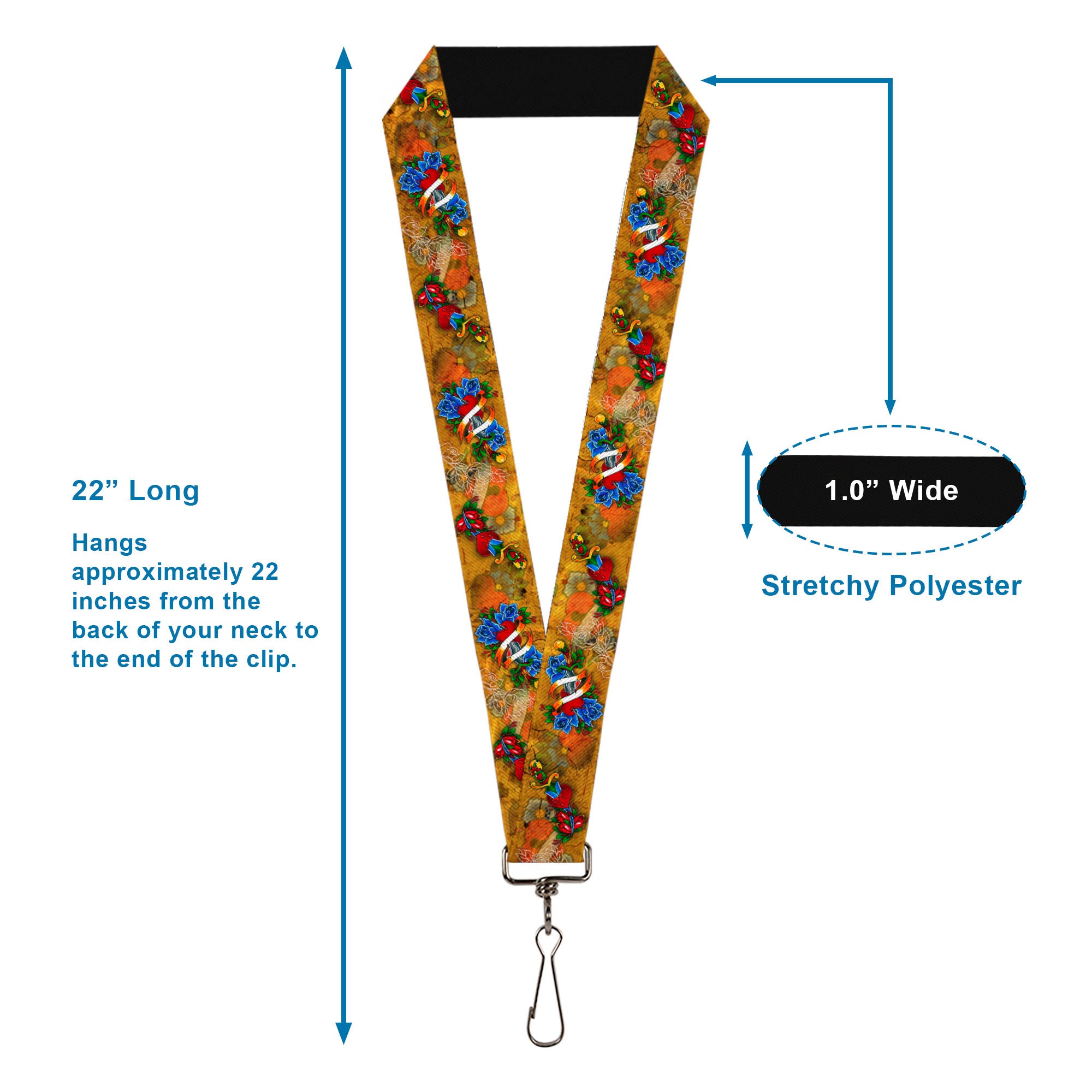 Lanyard - 1.0" - Tattoo Johnny-Hearts & Roses Lanyards Tattoo Johnny