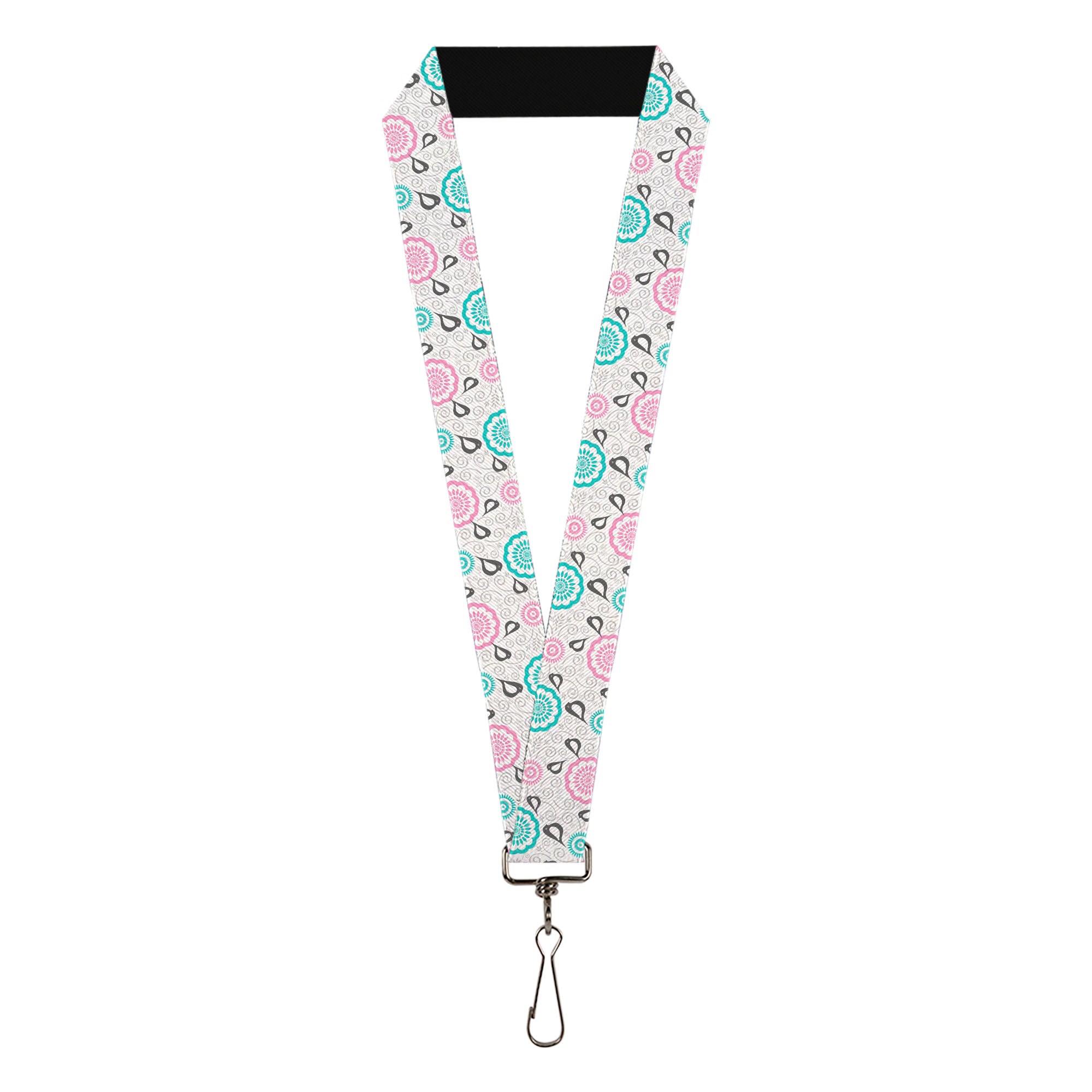 Lanyard - 1.0" - Bird Tapestry White Gray Turquoise Pink Lanyards Buckle-Down