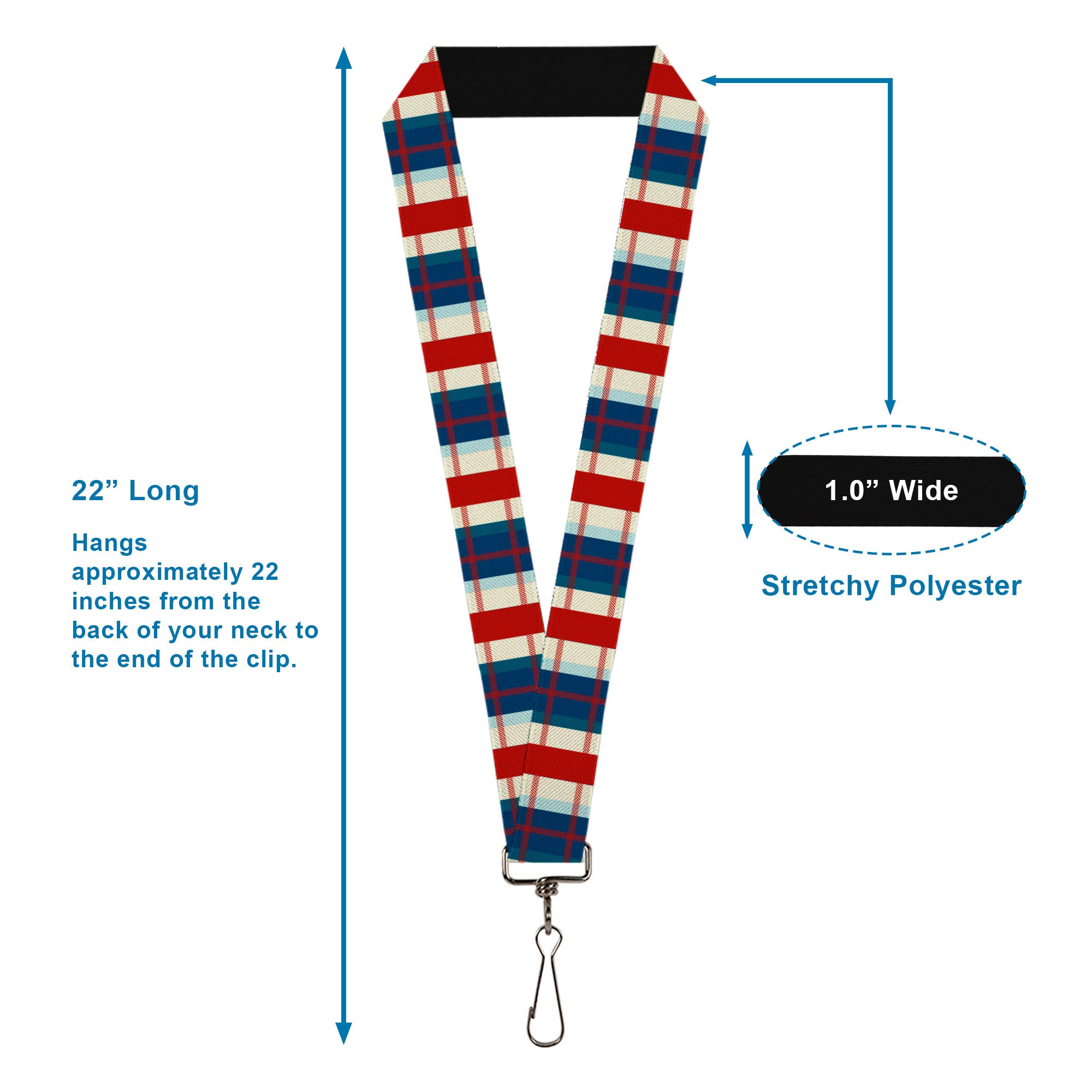 Lanyard - 1.0" - Tartan Plaid Khaki Blues Red Lanyards Buckle-Down