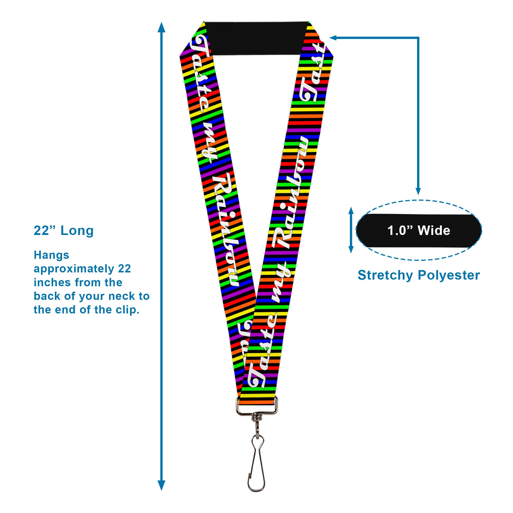 Buckle-Down Lanyard - TASTE MY RAINBOW Black/Multi Color Lanyards Buckle-Down