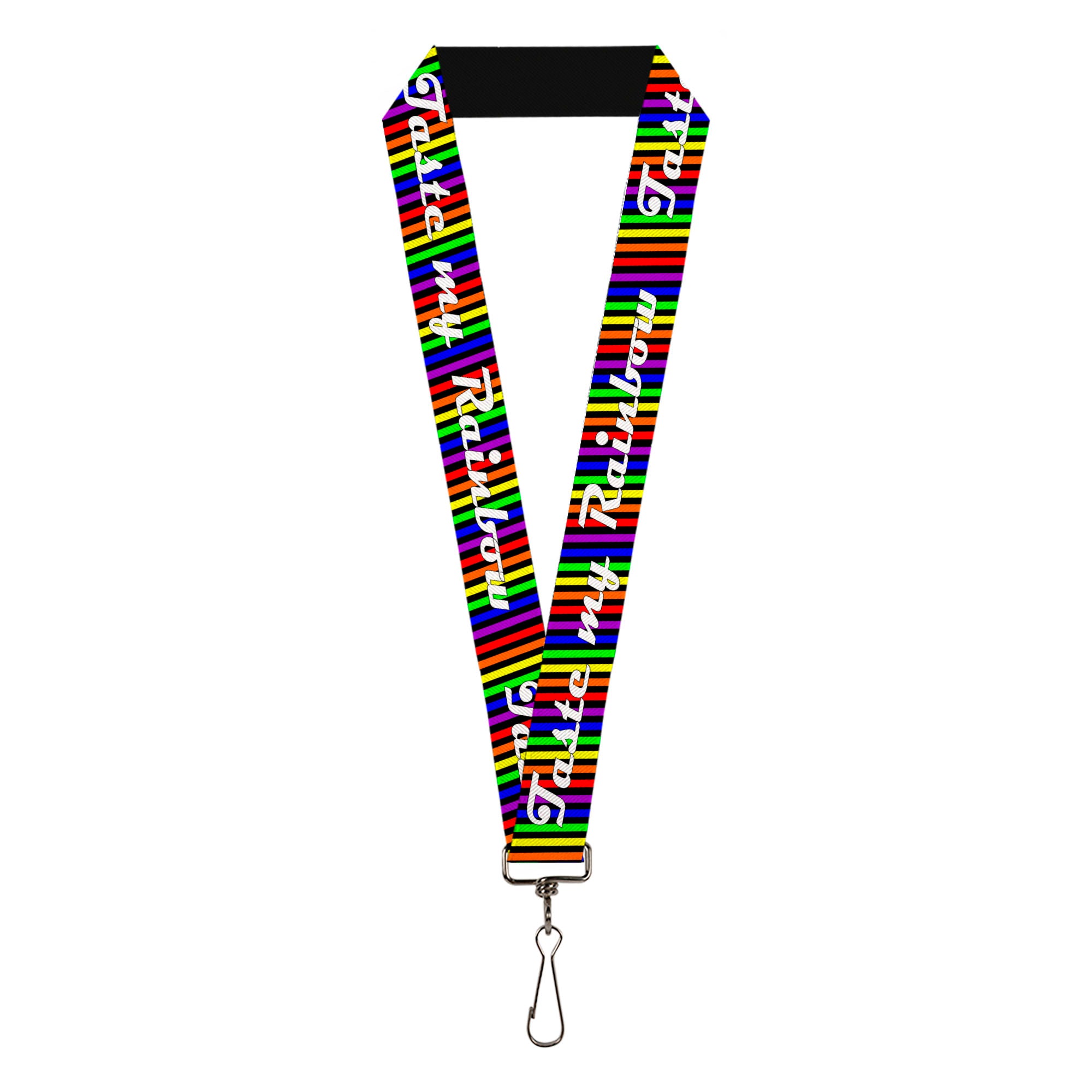 Buckle-Down Lanyard - TASTE MY RAINBOW Black/Multi Color Lanyards Buckle-Down