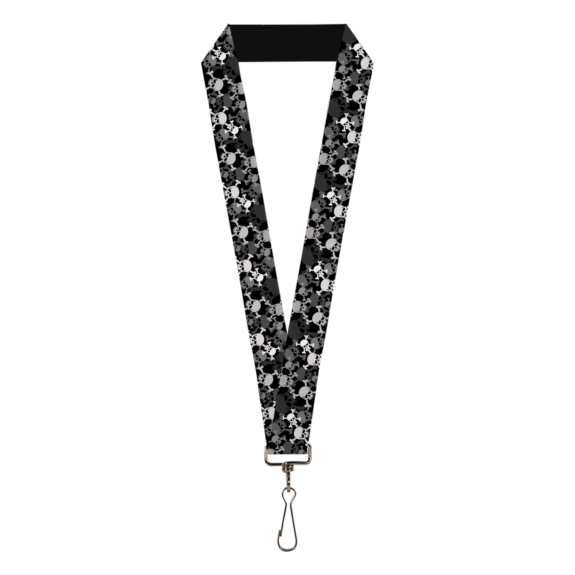 Lanyard - 1.0" - Top Skulls Stacked Black Gray White Lanyards Buckle-Down