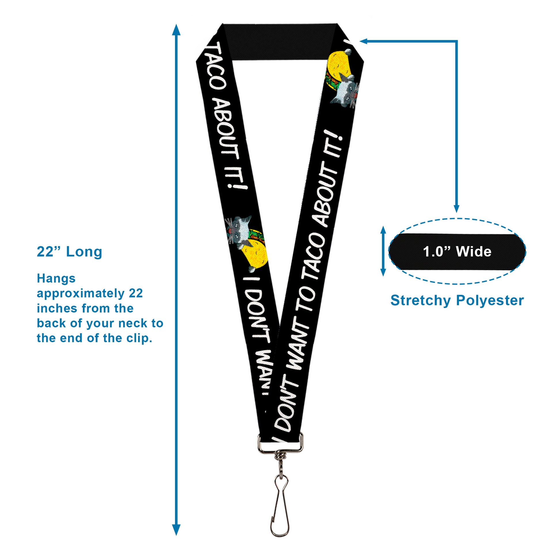 Lanyard - 1.0" - Taco Cat I DON'T WANT TO TACO 'BOUT IT Lanyards Buckle-Down