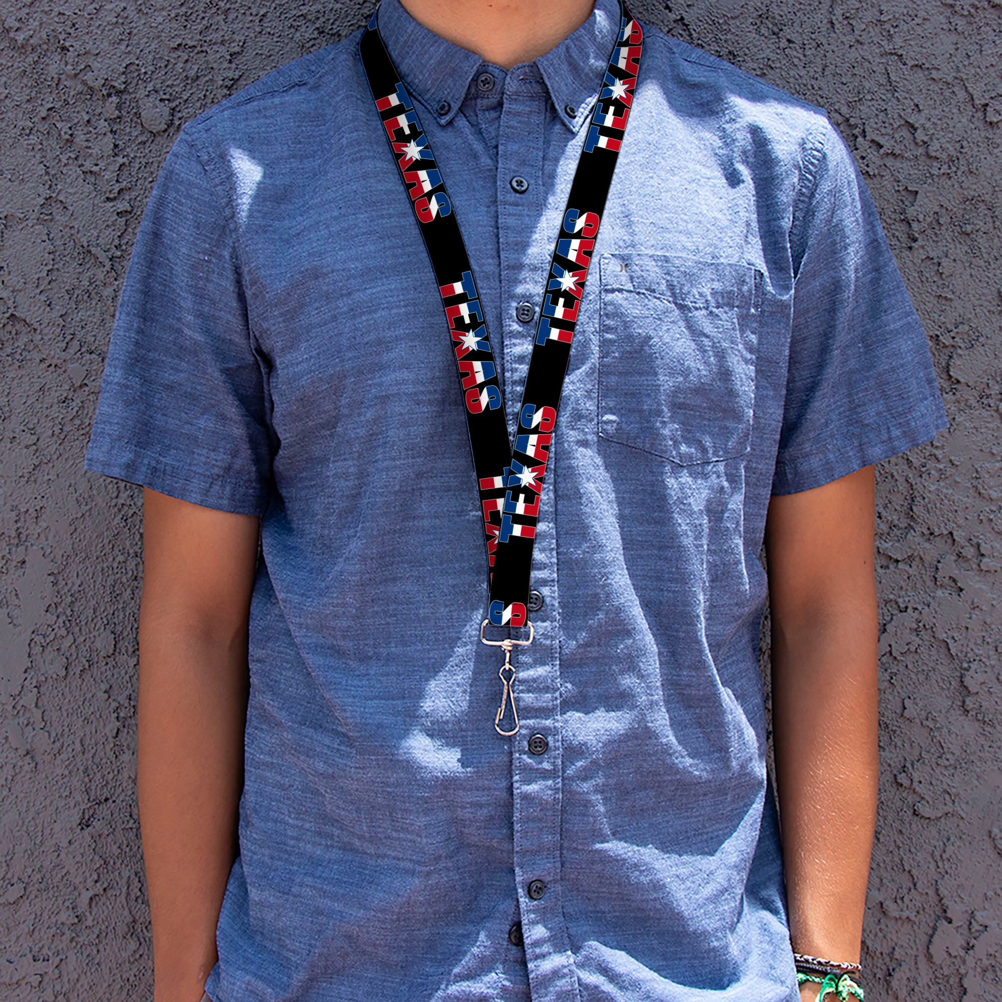 Lanyard - 1.0" - TEXAS w Star Black White Blue Red Lanyards Buckle-Down