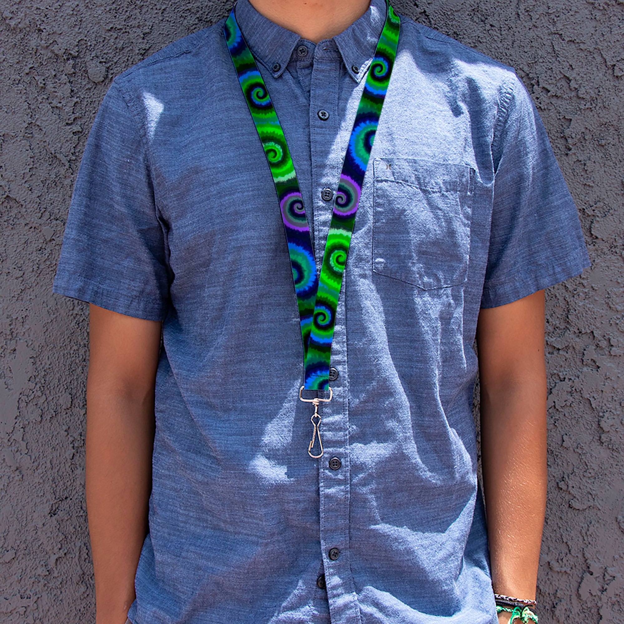 Lanyard - 1.0" - Tie Dye Swirl Green Blue Purple Lanyards Buckle-Down