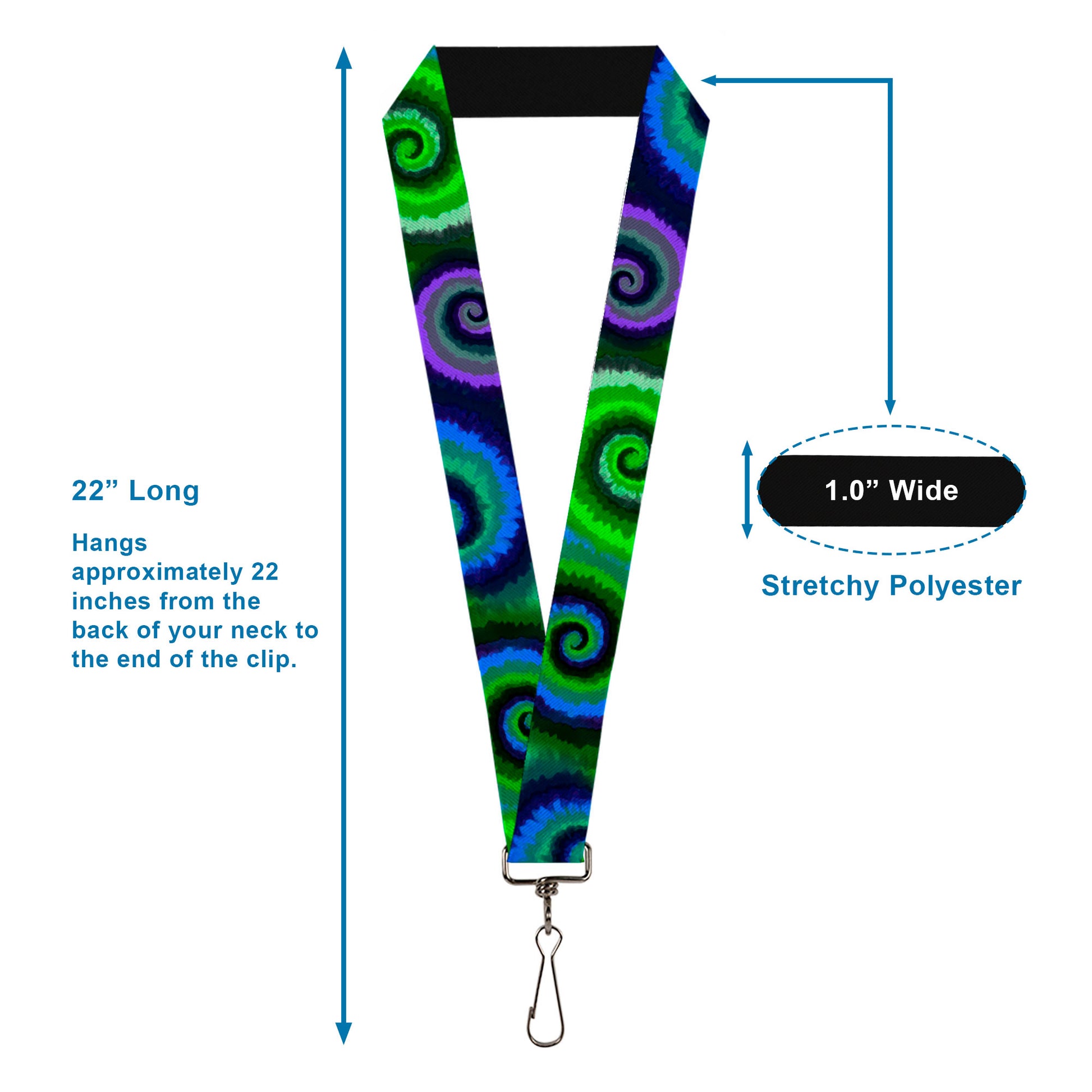 Lanyard - 1.0" - Tie Dye Swirl Green Blue Purple Lanyards Buckle-Down