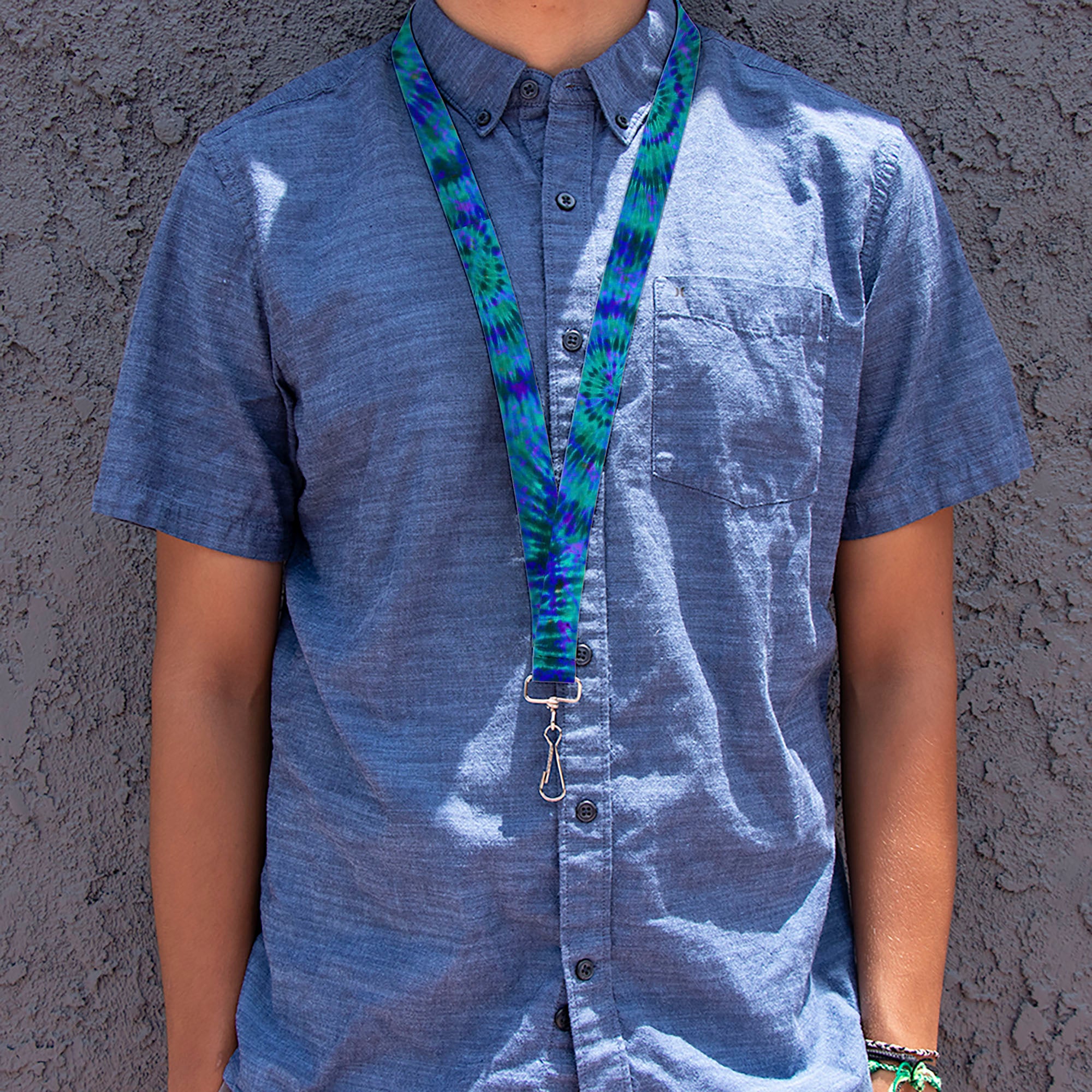 Lanyard - 1.0" - Tie Dye Green Blue Purple Lanyards Buckle-Down