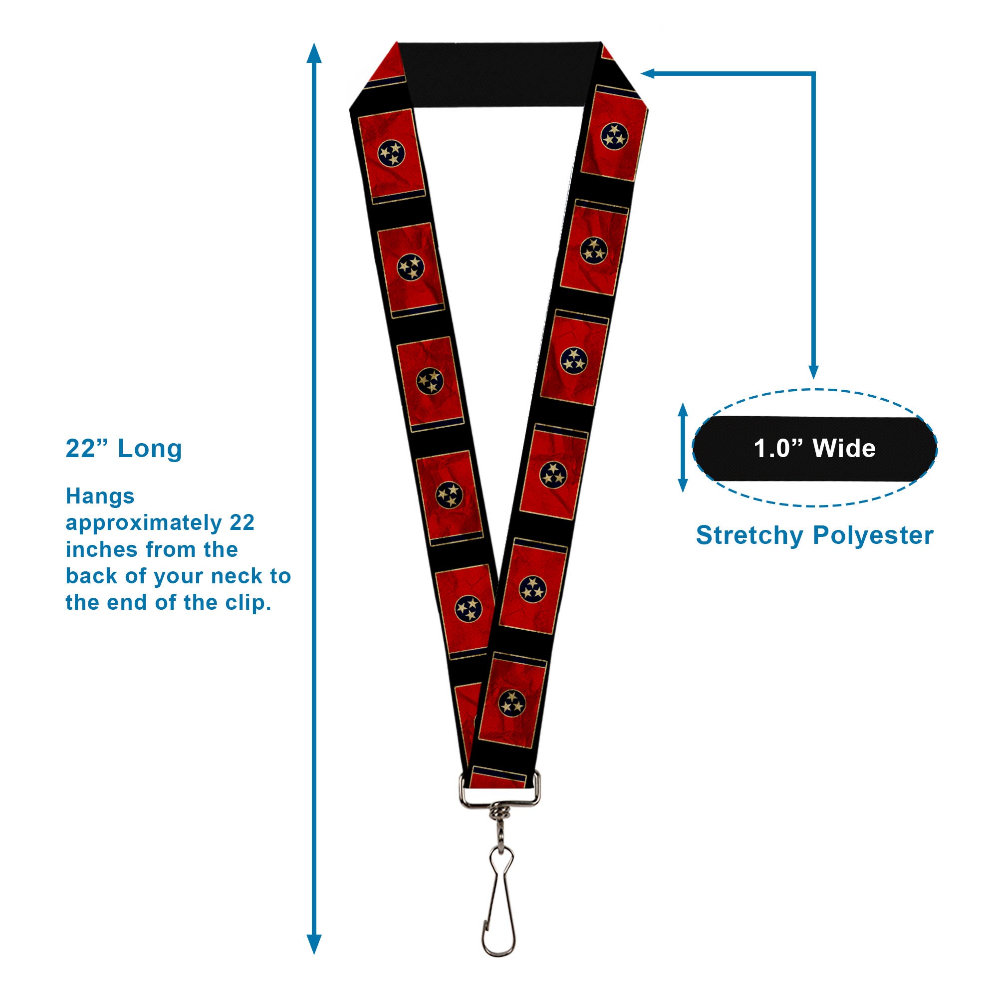 Lanyard - 1.0" - Tennessee Flag Black Distressed Lanyards Buckle-Down