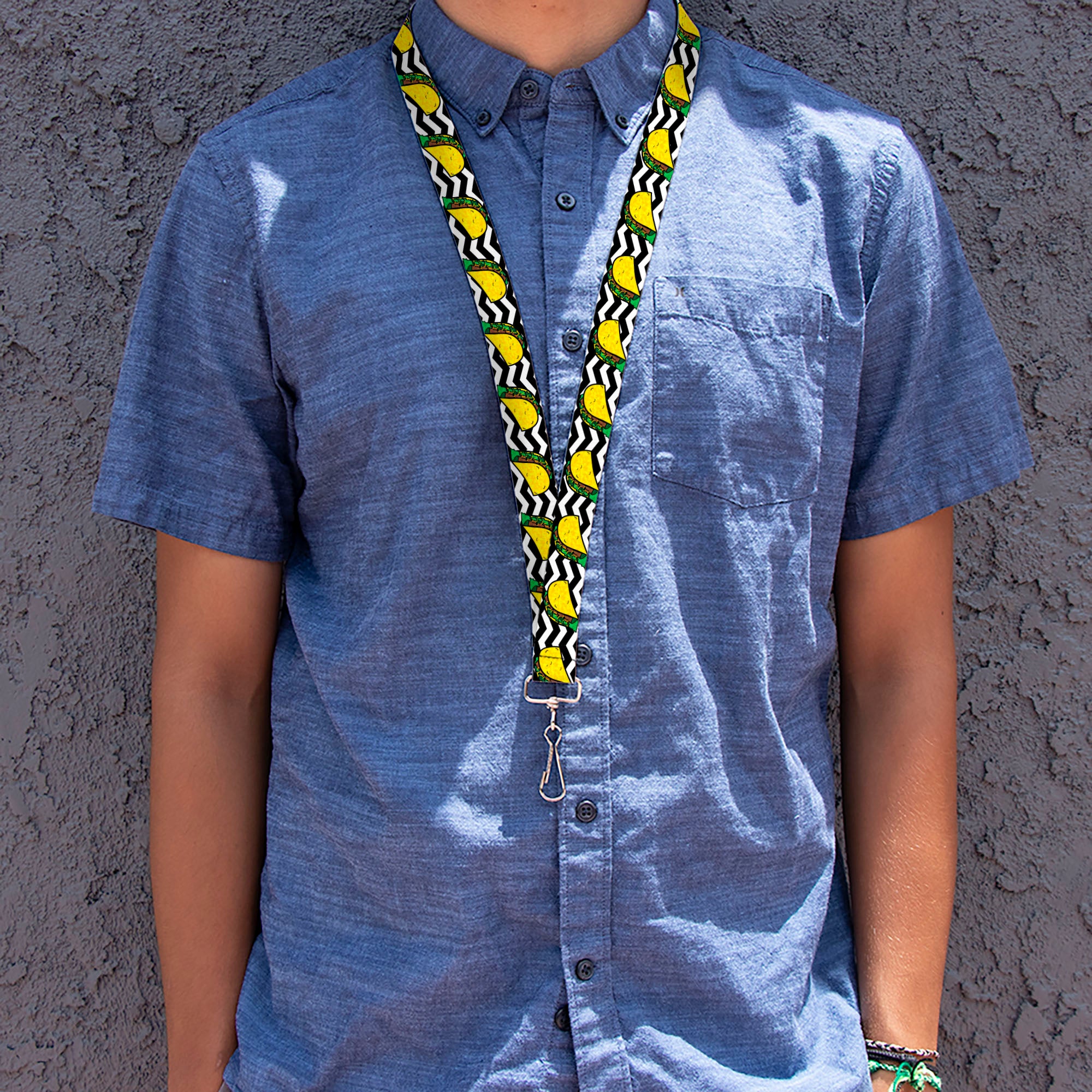 Lanyard - 1.0" - Taco Chevron Black White Lanyards Buckle-Down